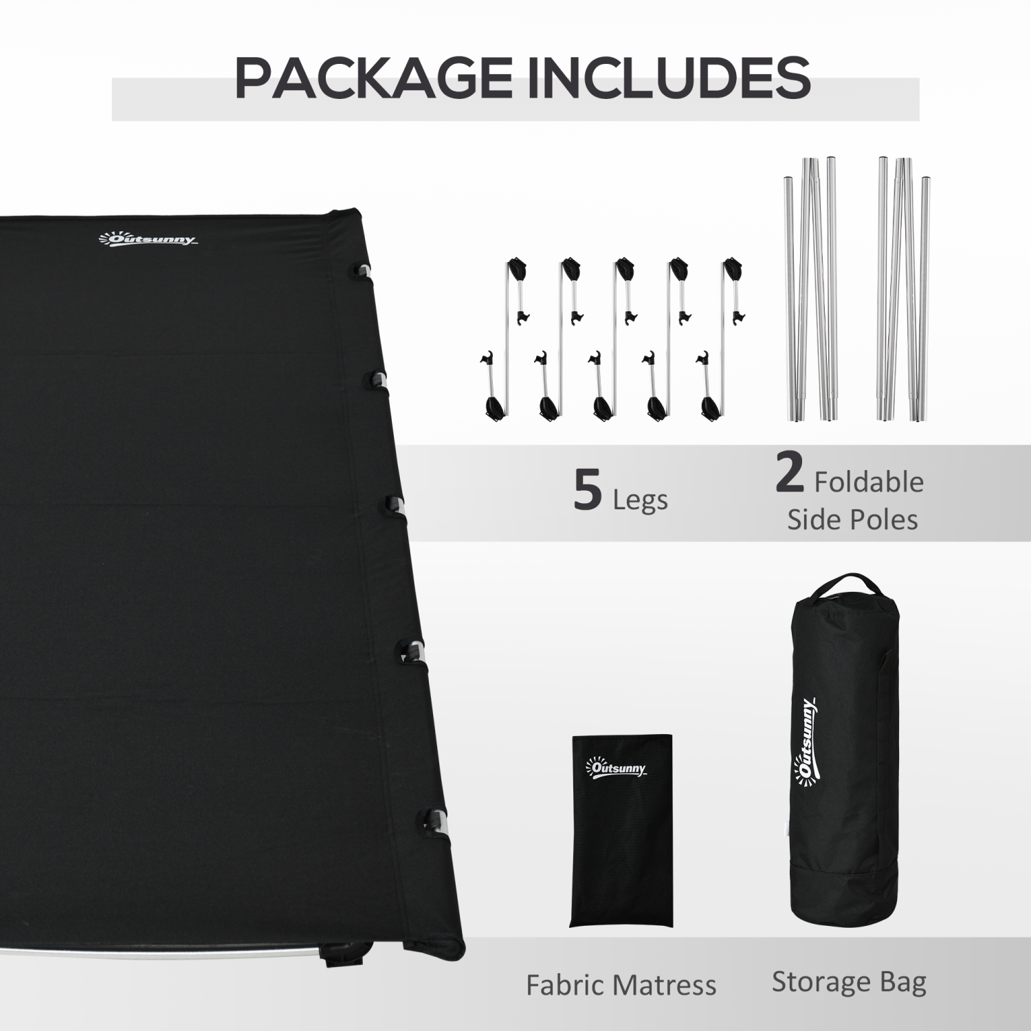 Lit de camping léger Outsunny pour adultes, lit pliant portatif de 25,6&nbsp;po de large avec cadre en aluminium et sac de transport pour le bureau à