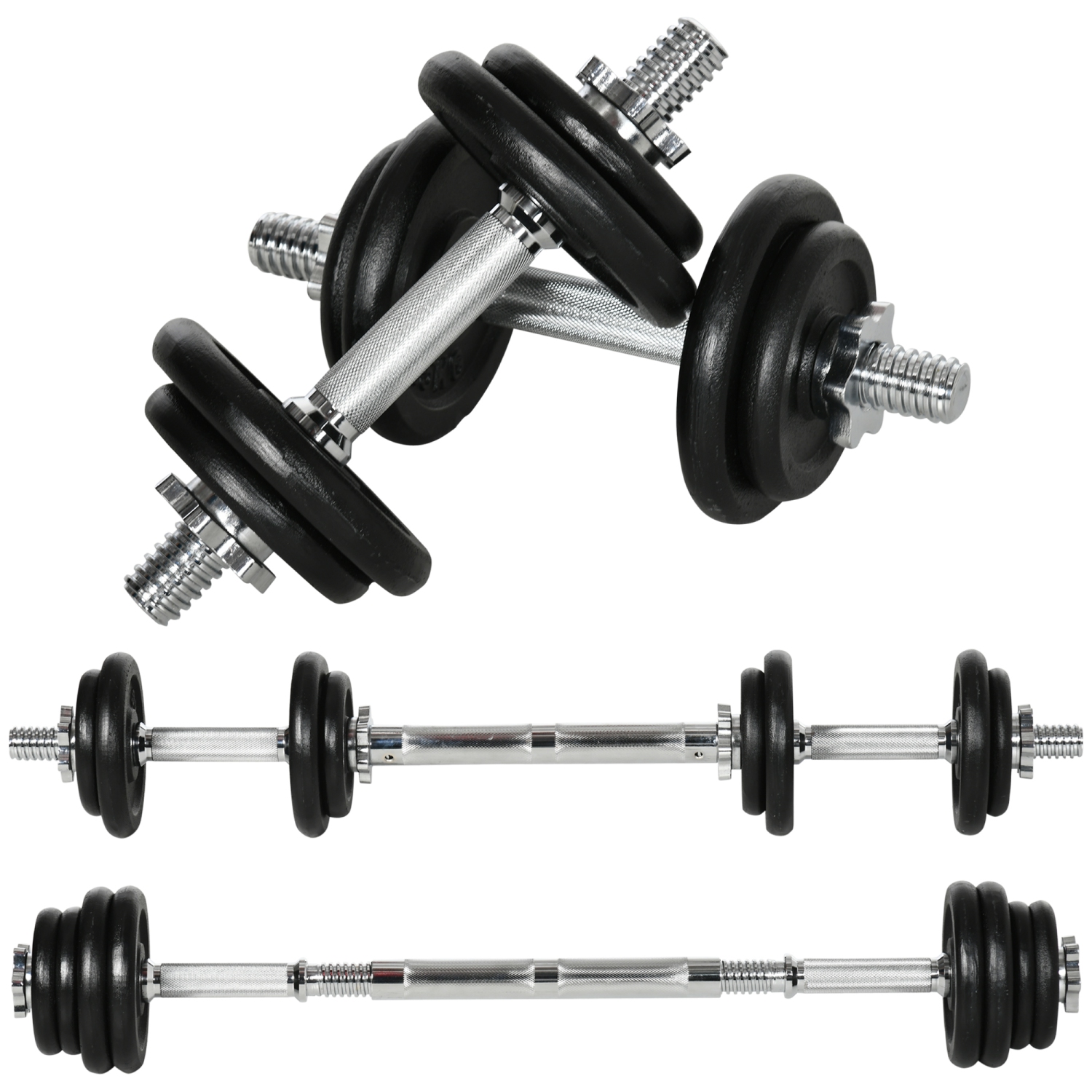 Soozier 44lbs 2-in-1 Adjustable Weight Barbell & Dumbbells Set, Free Weights Set with Non-Slip Handles for Home Gym Training, Black
