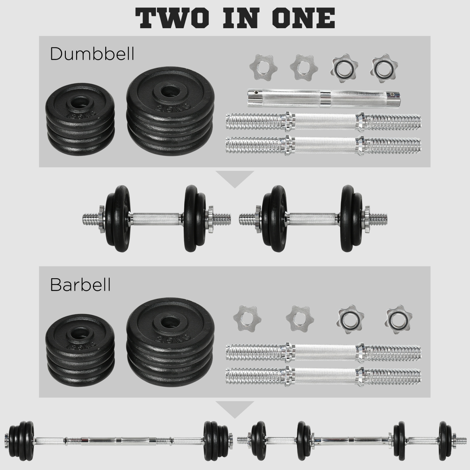 Soozier 44lbs 2-in-1 Adjustable Weight Barbell & Dumbbells Set, Free Weights Set with Non-Slip Handles for Home Gym Training, Black