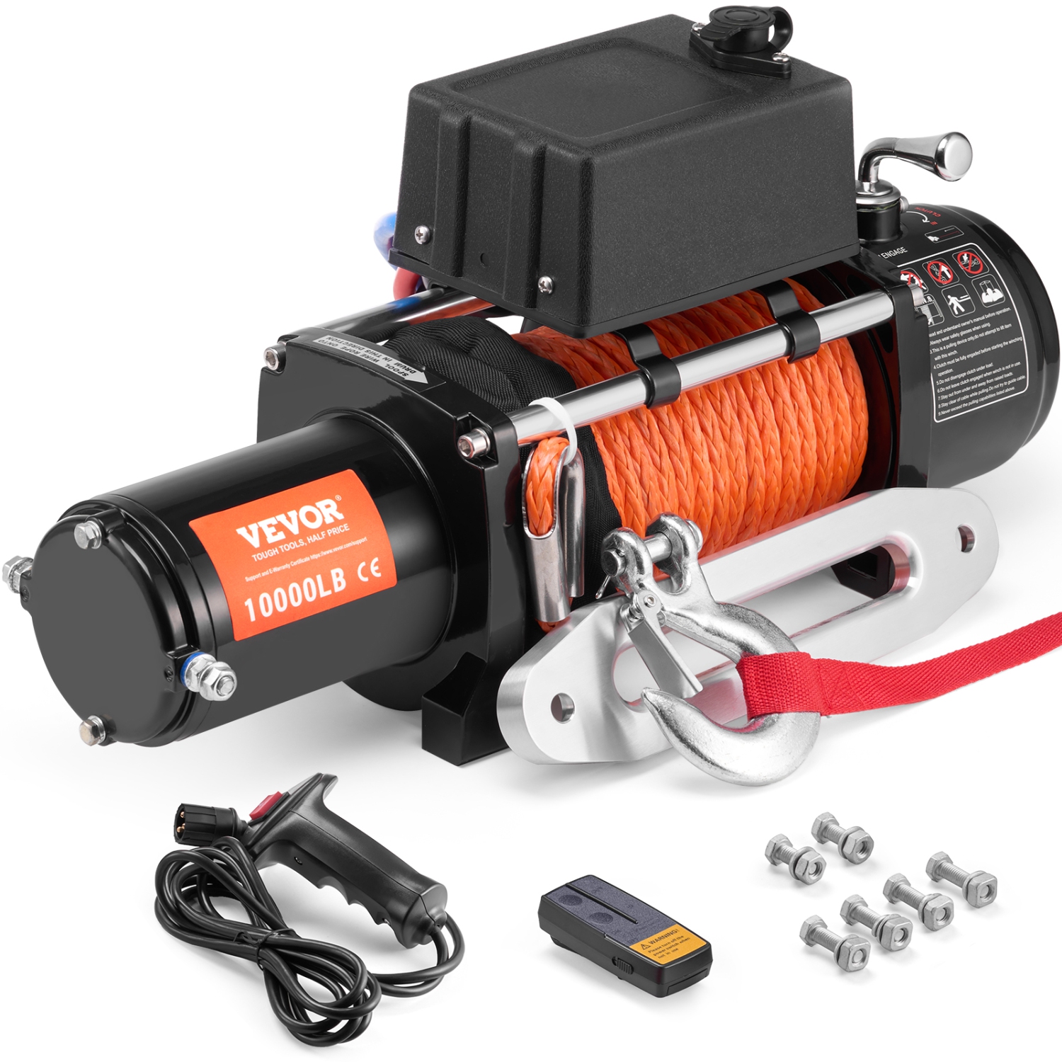 VEVOR 10,000 lb Electric Winch, 12V DC Truck Winch with Φ7/20 in x 65 ft Synthetic Rope Aluminum Fairlead Wireless & Wired Remote Control, IP55