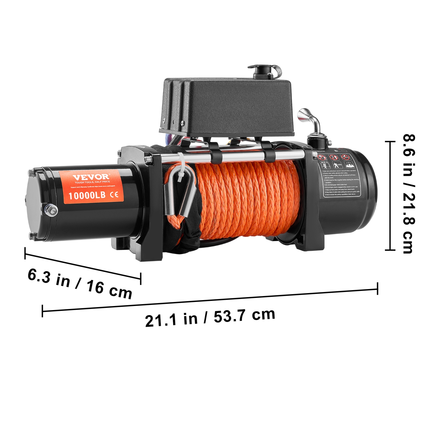 VEVOR 10,000 lb Electric Winch, 12V DC Truck Winch with Φ7/20 in x 65 ft Synthetic Rope Aluminum Fairlead Wireless & Wired Remote Control, IP55