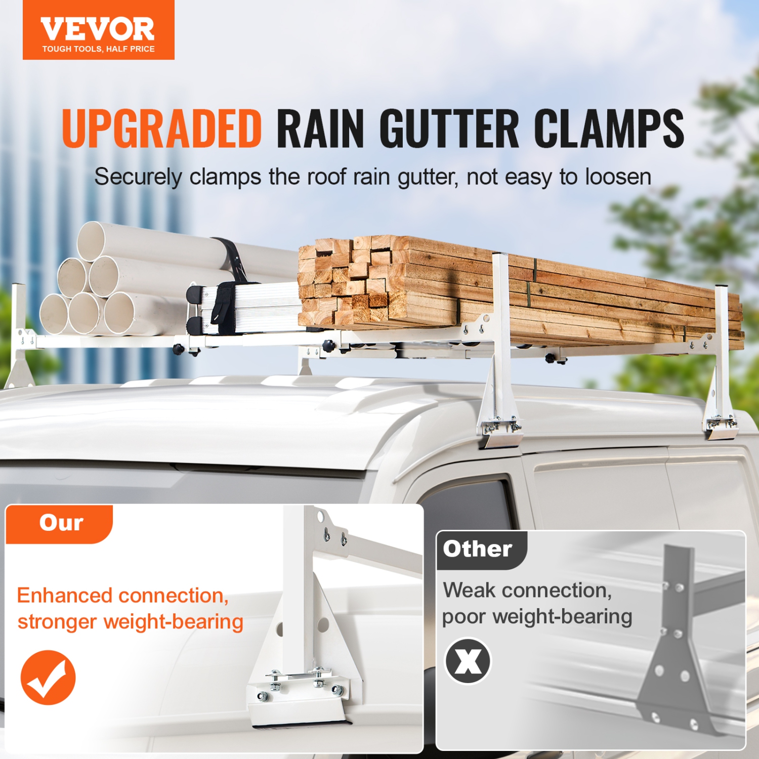 VEVOR 59" Adjustable Roof Rack, 2 Crossbars Van Roof Ladder Rack, 600 lbs Capacity Steel Van Ladder Rack, Fit for Chevrolet Express 1500 2500 3500/