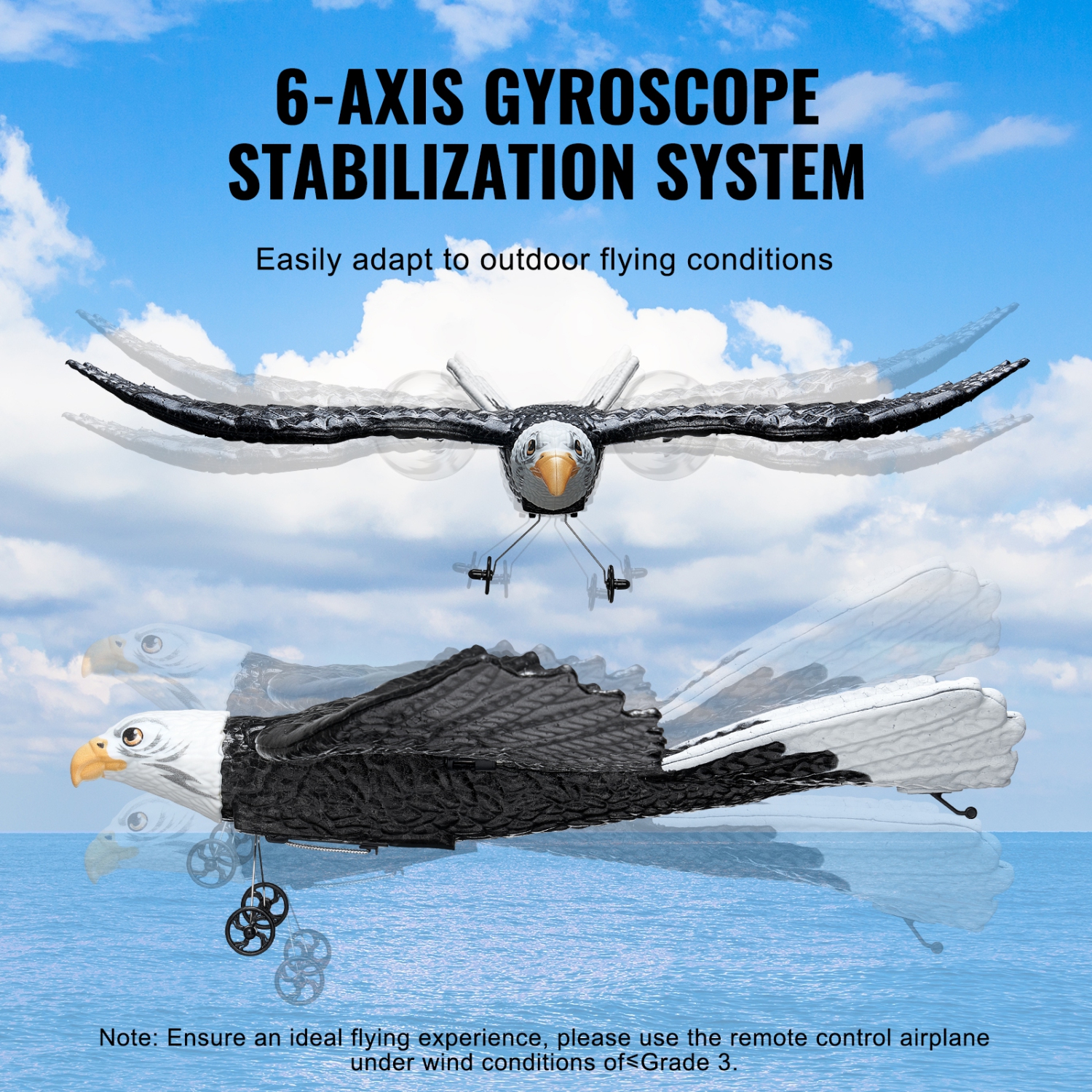 VEVOR 2.4GHZ RC Plane, 2 Channel Remote Control Airplane with 6-Axis Gyro Stabilizer, Ready to Fly Eagle Aircraft Plane Toy with 2 Batteries, Easy to