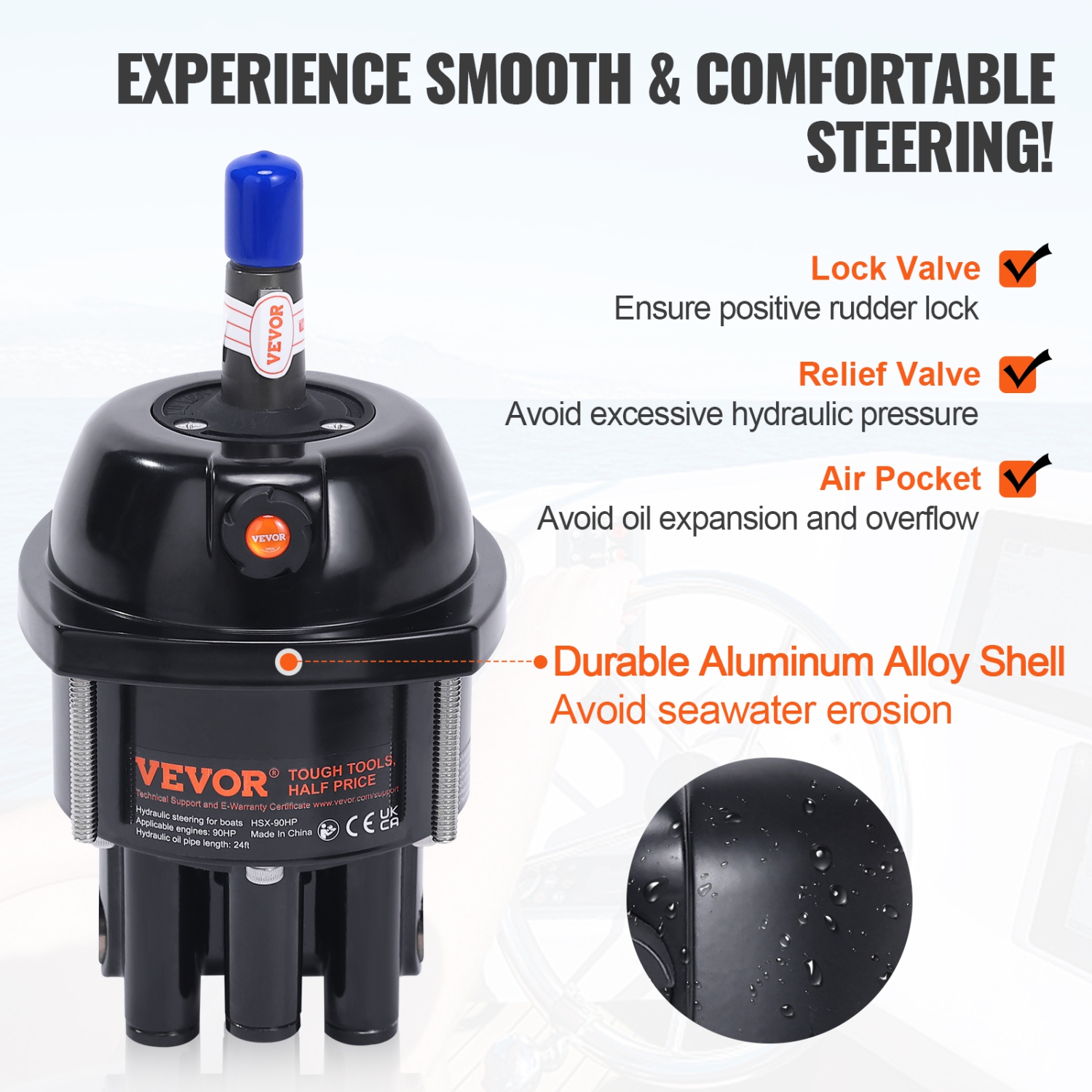 VEVOR 90HP Hydraulic Outboard Steering Kit, Marine Boat Hydraulic Steering System, with Helm Pump Two-Way Lock Cylinder and 24 Feet Hydraulic