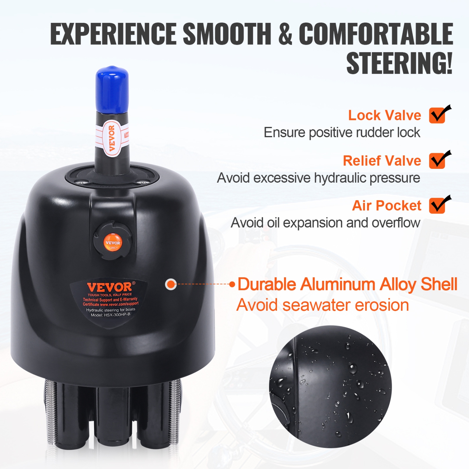 VEVOR 300HP Hydraulic Outboard Steering Kit, Marine Boat Hydraulic Steering System, with Helm Pump Two-Way Lock Cylinder and 26 Feet Hydraulic