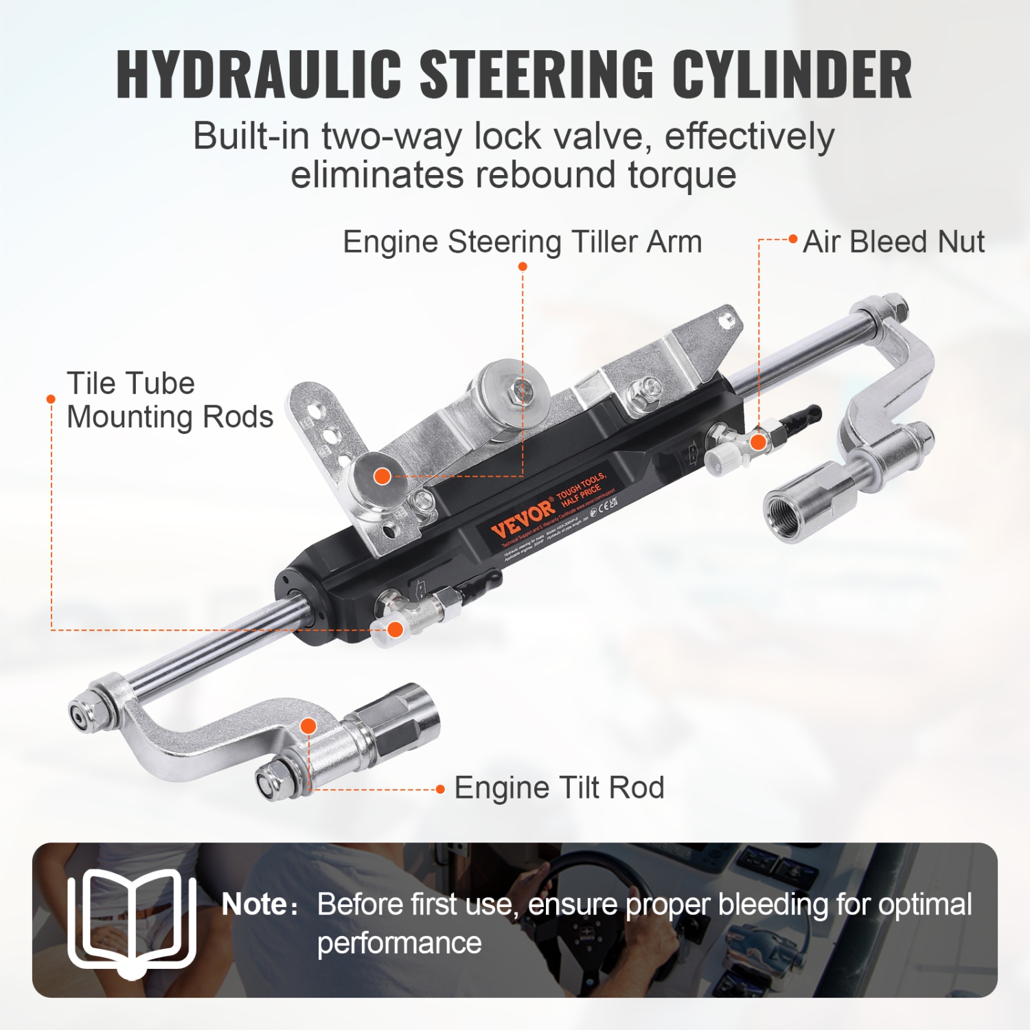 VEVOR 300HP Hydraulic Outboard Steering Kit, Marine Boat Hydraulic Steering System, with Helm Pump Two-Way Lock Cylinder and 26 Feet Hydraulic
