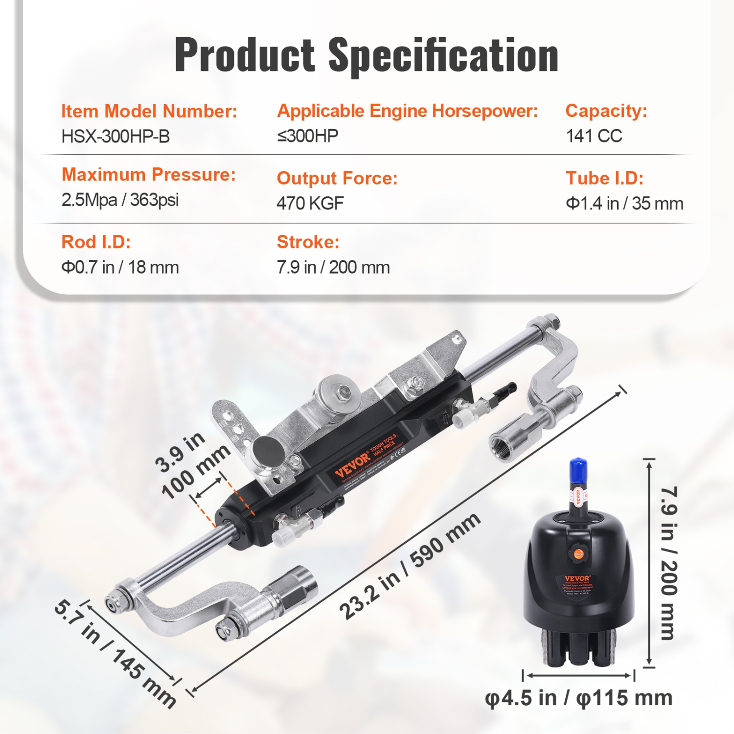 VEVOR 300HP Hydraulic Outboard Steering Kit, Marine Boat Hydraulic Steering System, with Helm Pump Two-Way Lock Cylinder and 26 Feet Hydraulic