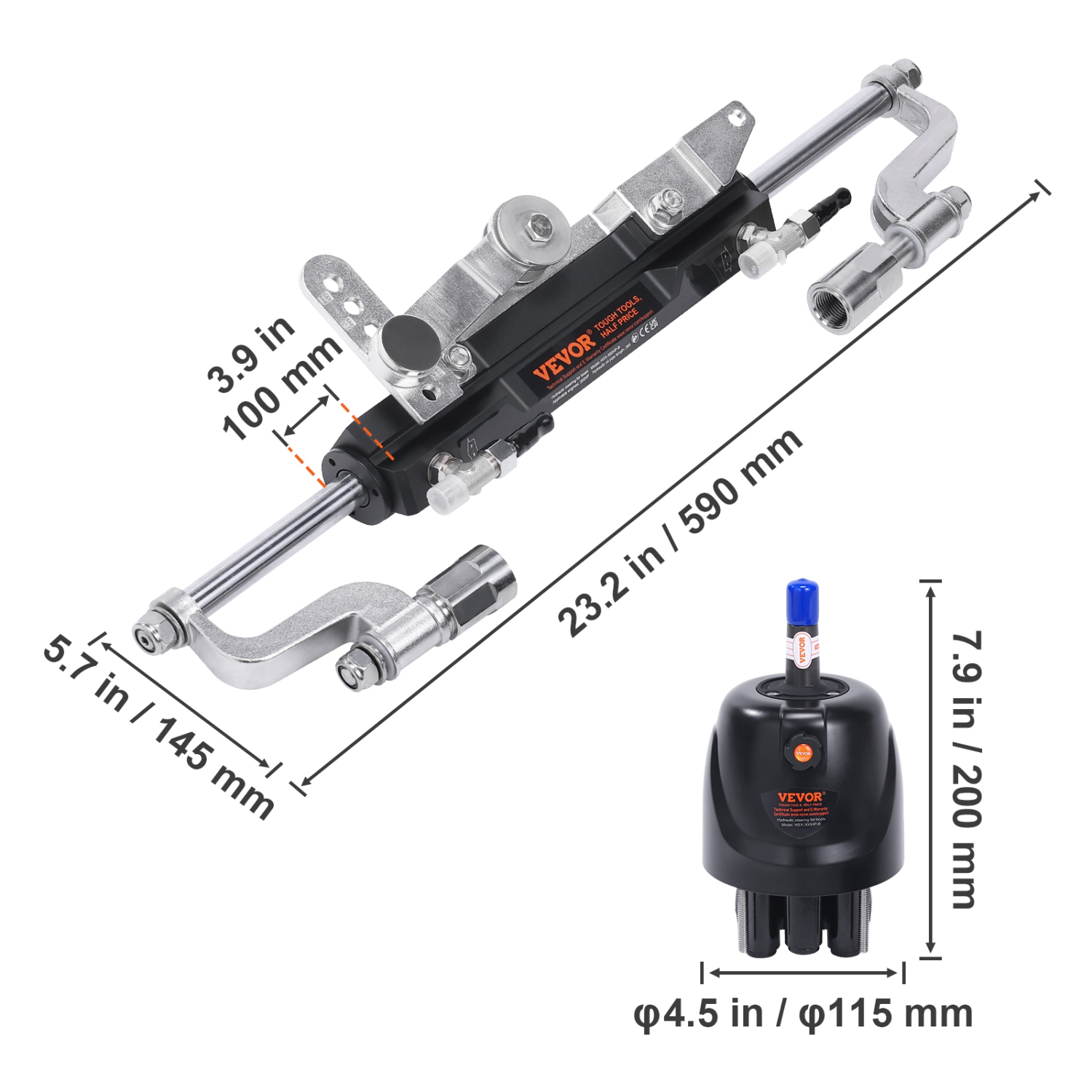 VEVOR 300HP Hydraulic Outboard Steering Kit, Marine Boat Hydraulic Steering System, with Helm Pump Two-Way Lock Cylinder and 26 Feet Hydraulic
