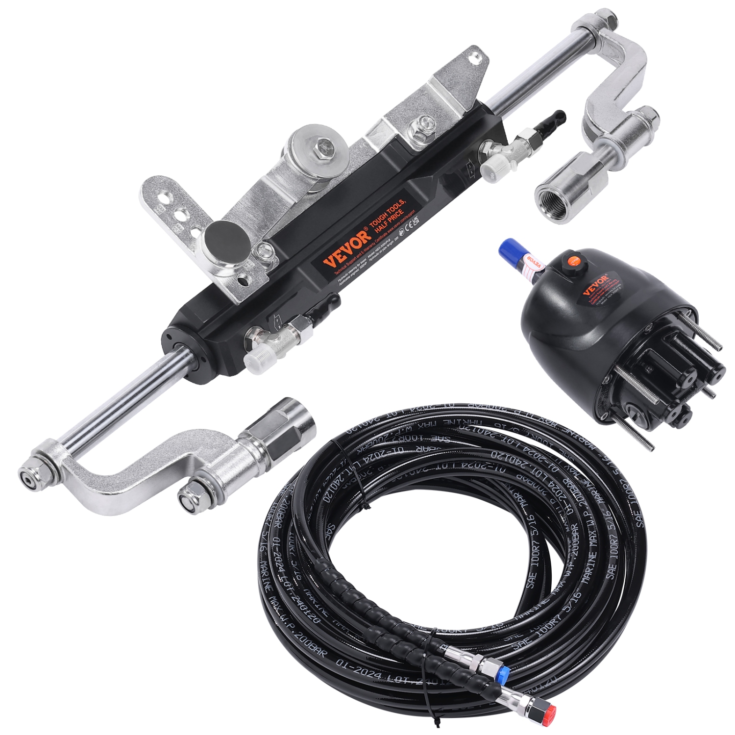 VEVOR 300HP Hydraulic Outboard Steering Kit, Marine Boat Hydraulic Steering System, with Helm Pump Two-Way Lock Cylinder and 26 Feet Hydraulic