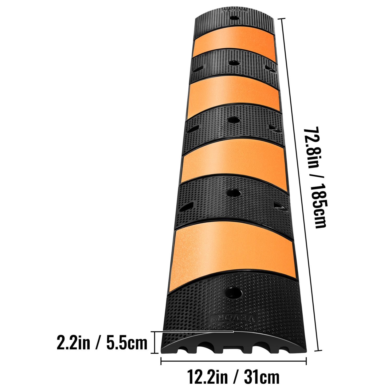 VEVOR 1 Pack Rubber Speed Bump, 2 Channel Speed Bump Hump, 72.8 Long Modular Speed Bump Rated 22000 LBS Load Capacity, 72.8 x 12.2 x 2.2 Garage Speed