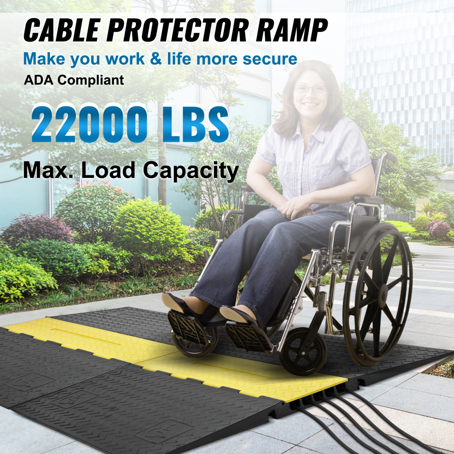 VEVOR 5-Channel Rubber Cable Guard, 22000 lbs per Axle Load Capacity, Durable Cord Protection Ramp with Hinged Lid for Driveway, Speed Control, and
