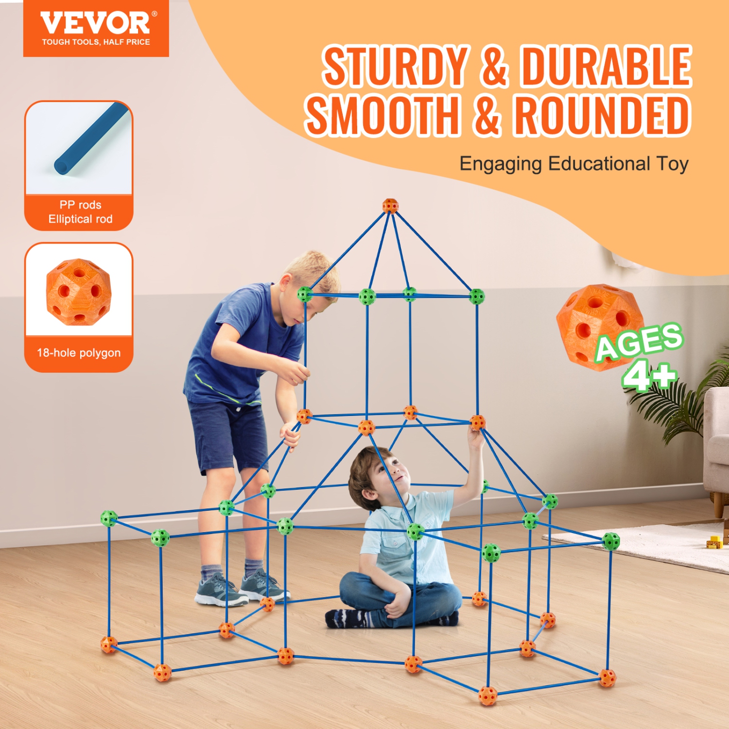 VEVOR 120PCS Fort Building Kit for Kids, STEM Building Toys, Educational Gift for 4 5 6 7 8+ Year Old Boys & Girls,Play Tent Builder Set Construction