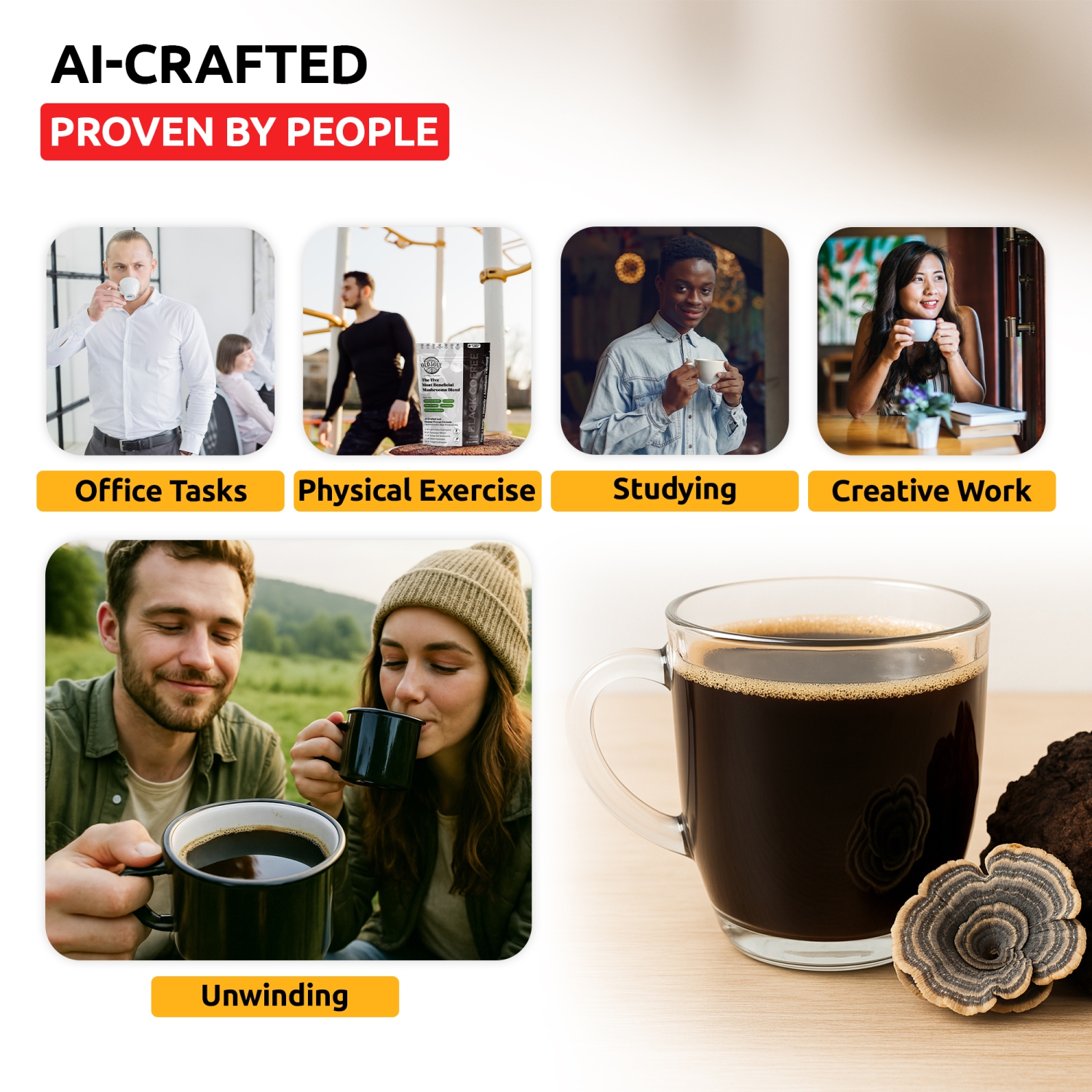 OS-MBC01 Mushroom Black Coffee Blend | 5-Mushroom Formula | Arabica Coffee | Energy, Focus, Immunity | 14 oz