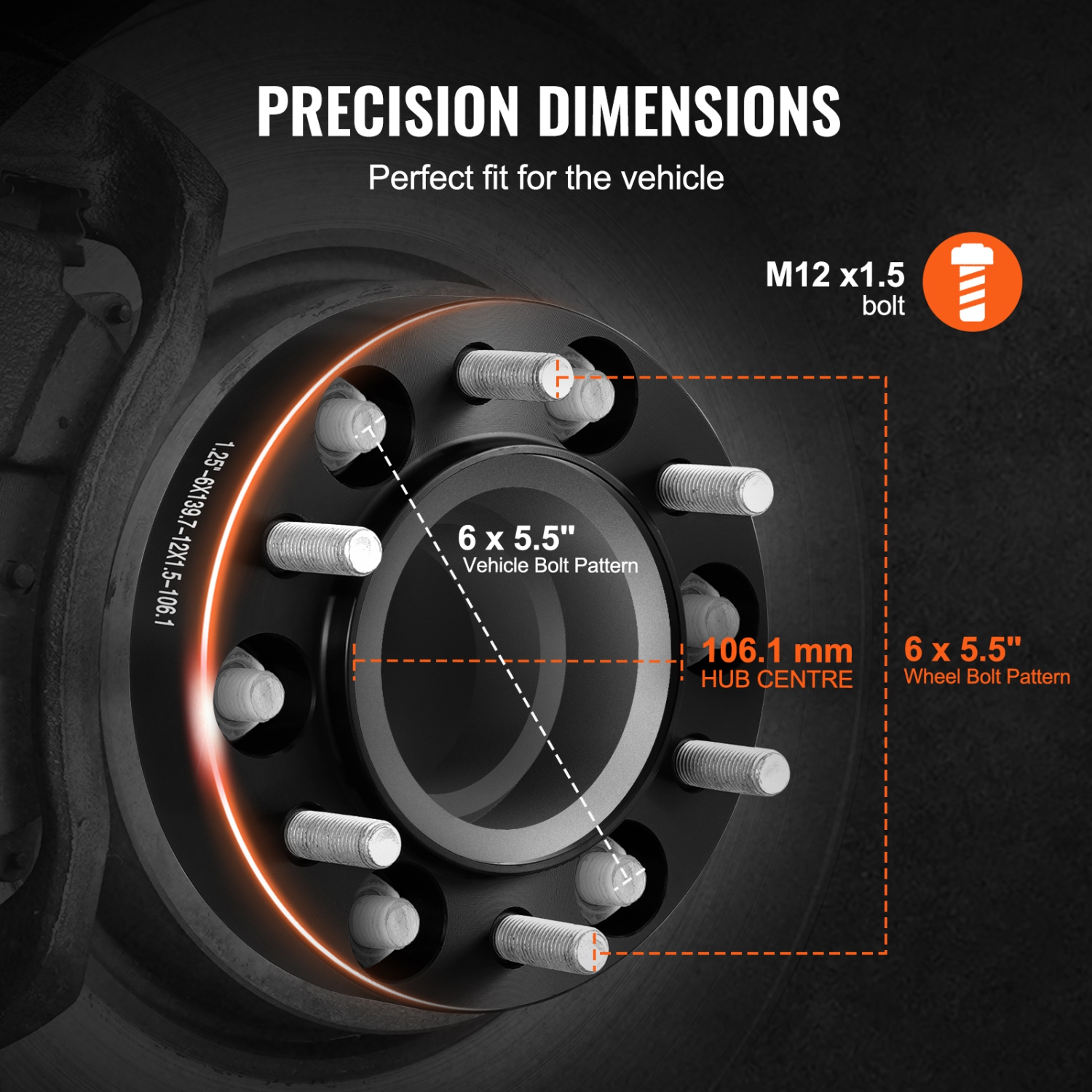 VEVOR 1.25" 6"x5" Wheel Spacers, Wheel Adapters, 6 Lug Forged Spacer, 106.1 mm Bore Hubcentric M12 x1.5 Studs Spacers, Fit for 1979-2023 Toyota and