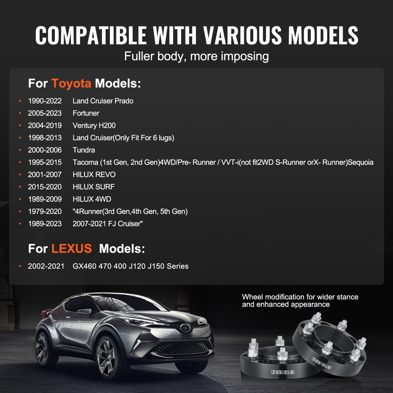 VEVOR 1.25" 6"x5" Wheel Spacers, Wheel Adapters, 6 Lug Forged Spacer, 106.1 mm Bore Hubcentric M12 x1.5 Studs Spacers, Fit for 1979-2023 Toyota and