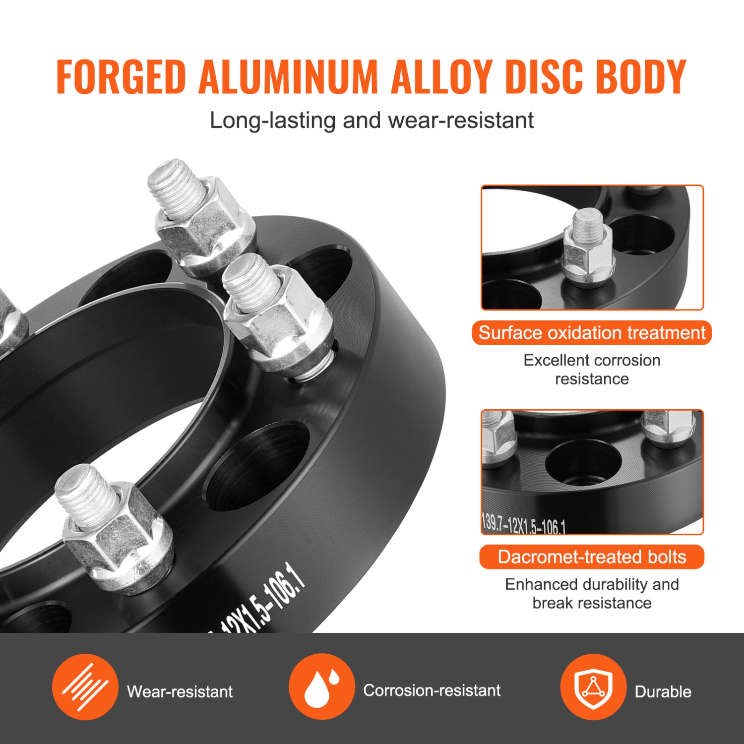 VEVOR 1.25" 6"x5" Wheel Spacers, Wheel Adapters, 6 Lug Forged Spacer, 106.1 mm Bore Hubcentric M12 x1.5 Studs Spacers, Fit for 1979-2023 Toyota and