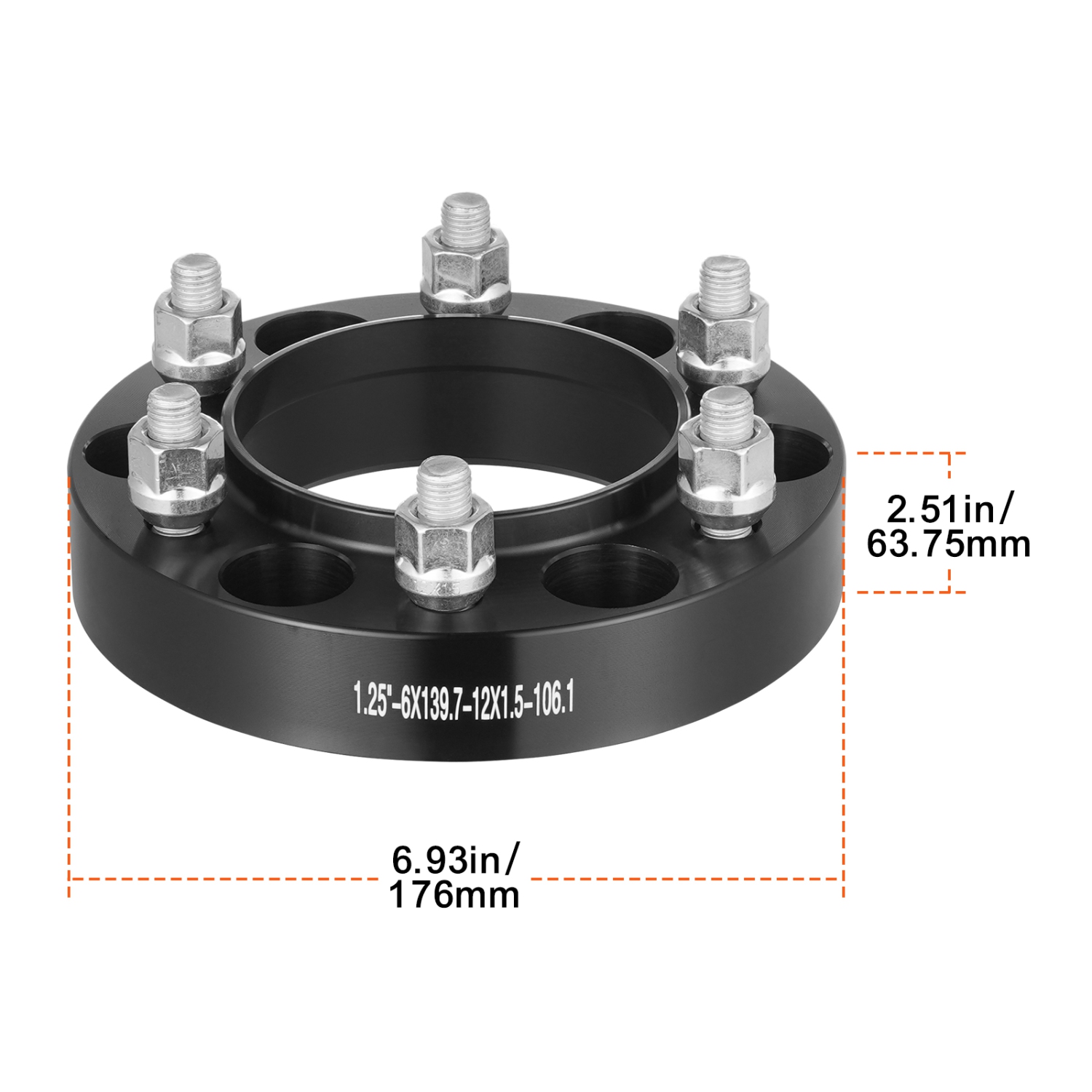 VEVOR 1.25" 6"x5" Wheel Spacers, Wheel Adapters, 6 Lug Forged Spacer, 106.1 mm Bore Hubcentric M12 x1.5 Studs Spacers, Fit for 1979-2023 Toyota and