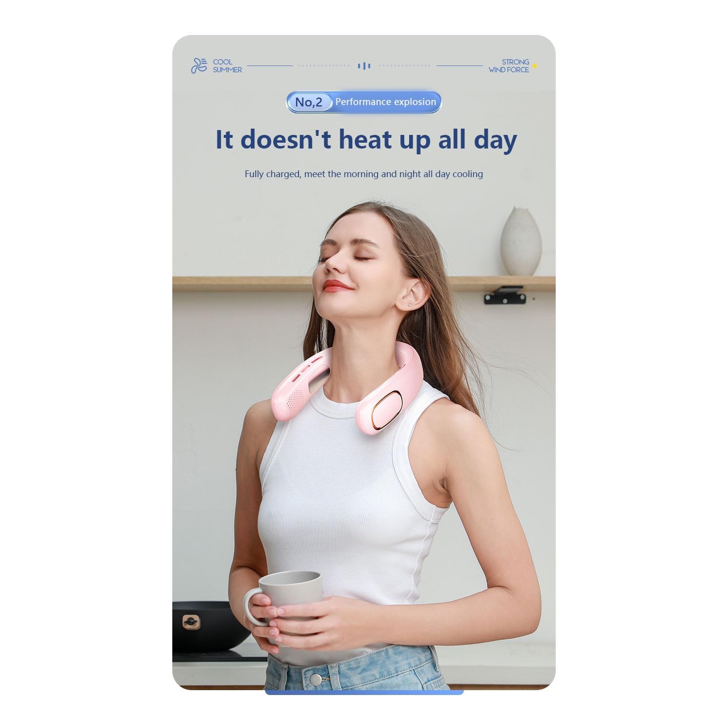 Ventilateur sur le cou, ventilateur portatif mains libres, 5 vitesses, ventilateur USB sur le cou