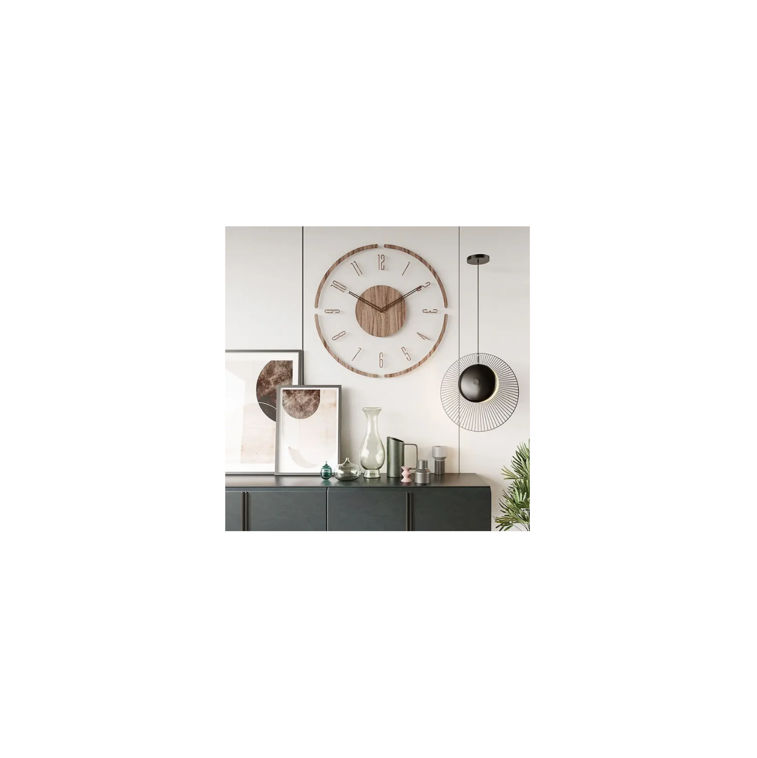 horloge murale simple et moderne de 35 cm, design en bois et acrylique givré, horloge murale silencieuse et sans crochet alimentée par piles,