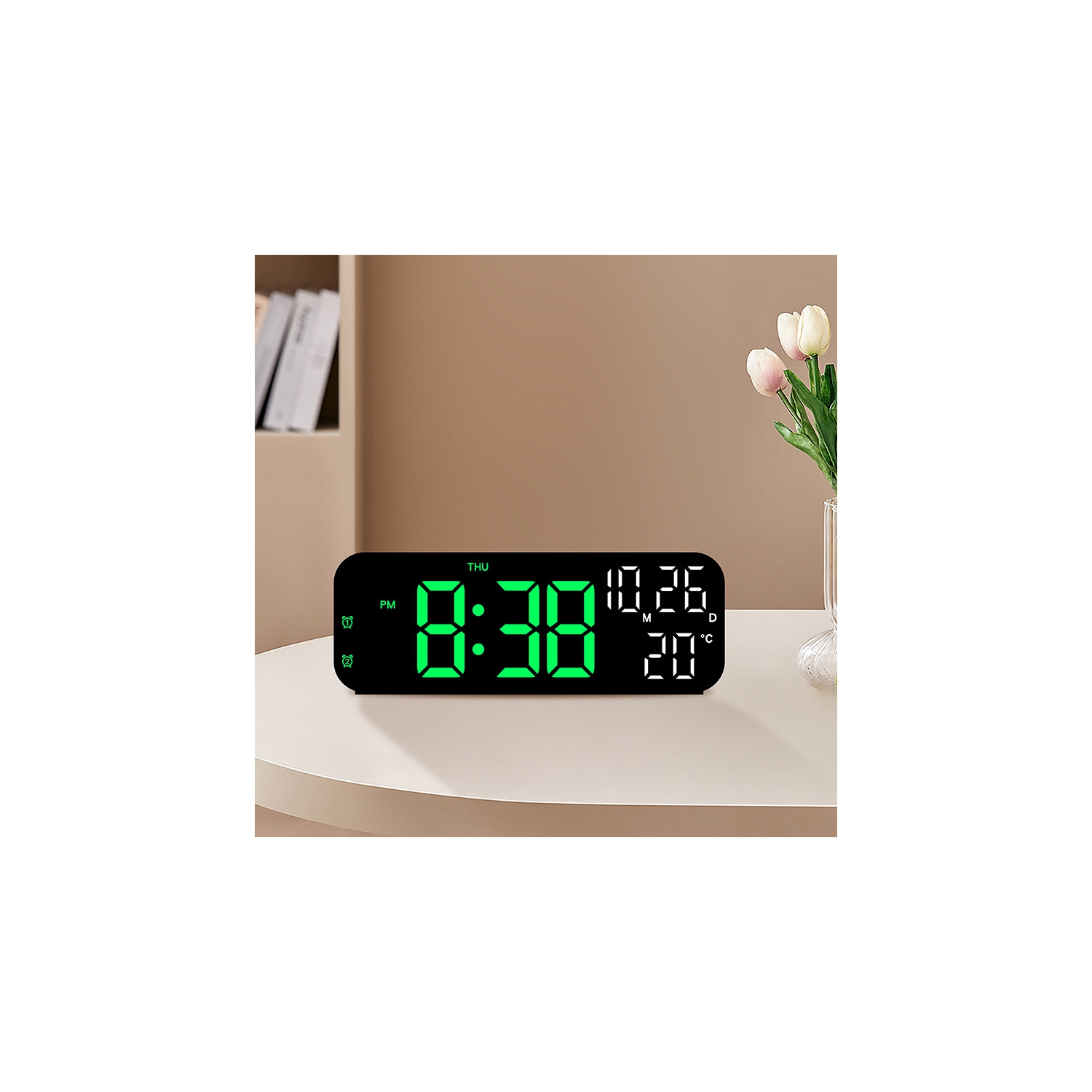 9 Inch Digital Clock, Simple Alarm Clock, Multi-Function LED Clock, 3 Levels Adjustable Brightness, Date/Snooze Alarm/Temperature Display, Suitable