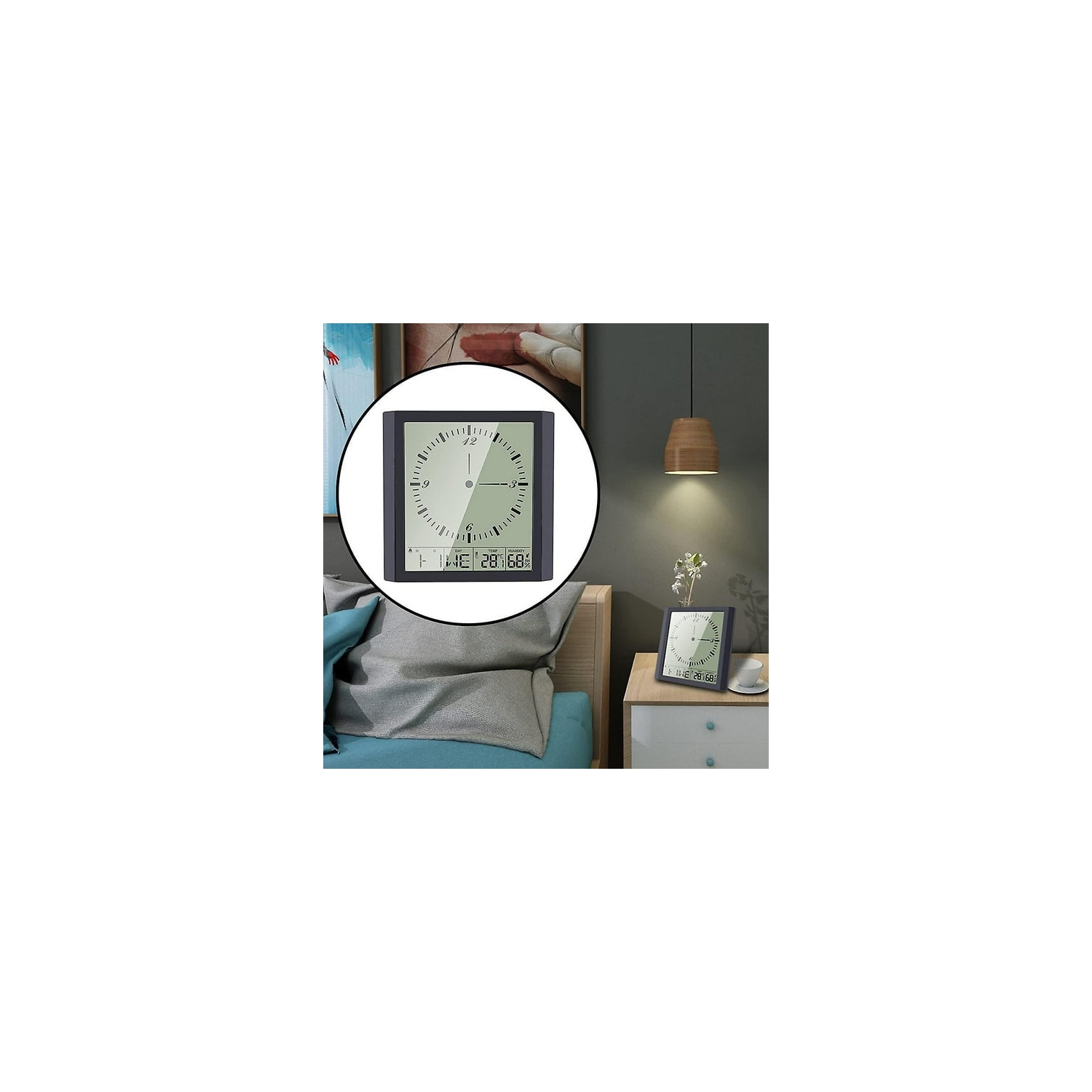 Thermomètre et hygromètre Affichage numérique multifonctionnel Horloge intelligente Le salon peut être accroché ou placé sur un grand écran Réveil
