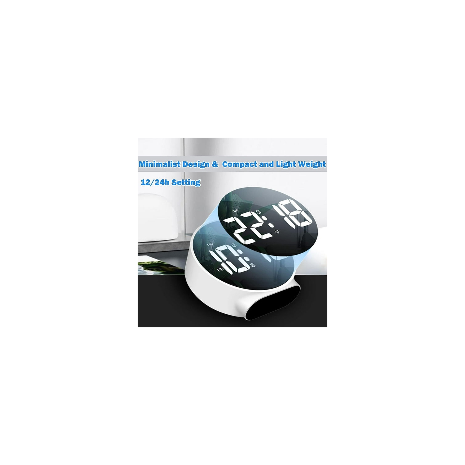 Réveille-matin numérique minimaliste LED - Luminosité réglable, 5 modes d'alarme, fonction, double alimentation, format 12/24 heures, Parfait pour le