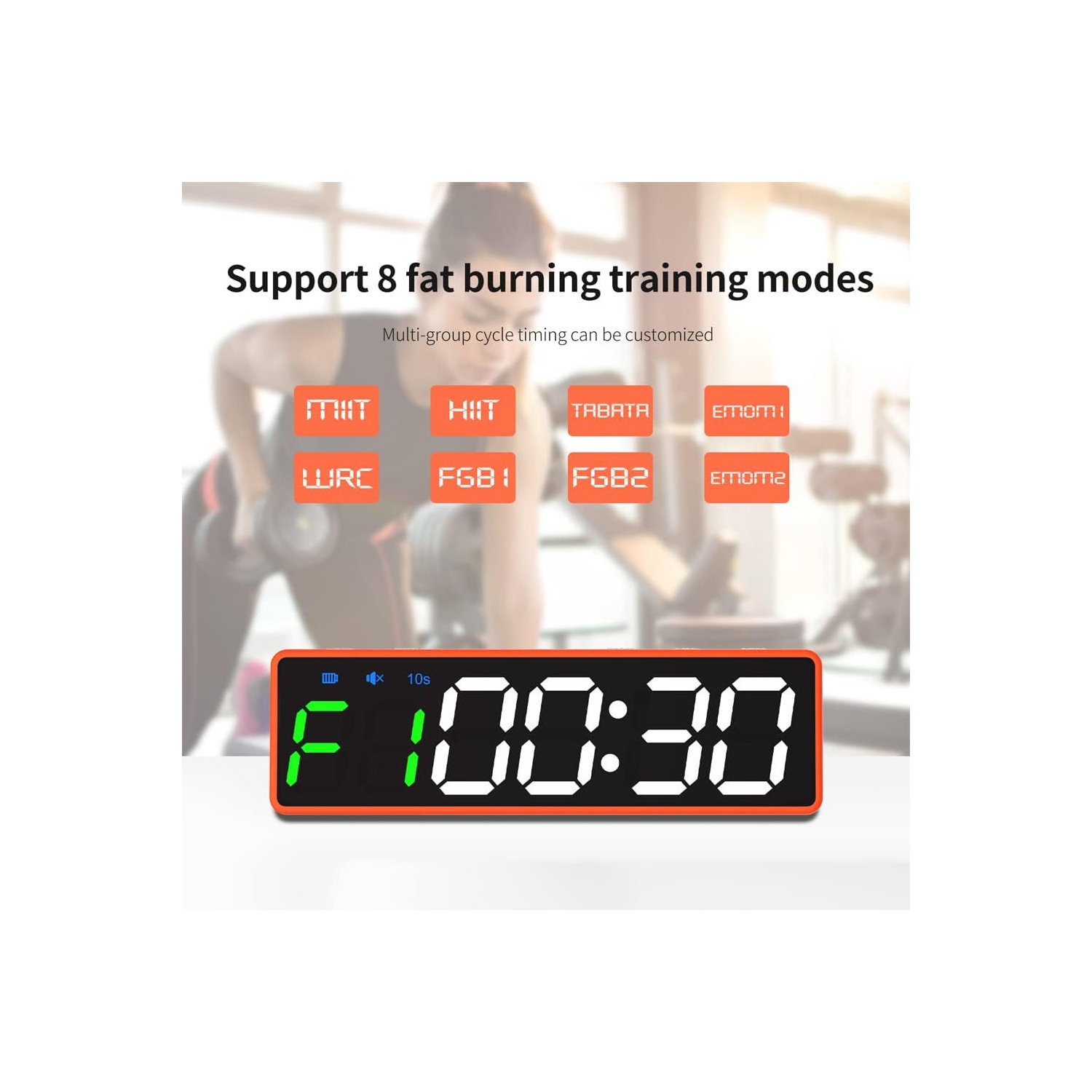Minuterie de mise en forme professionnelle avec 8 modes de travail - Écran LED très lumineux, dos magnétique et chargement USB, alarme forte pour Hi