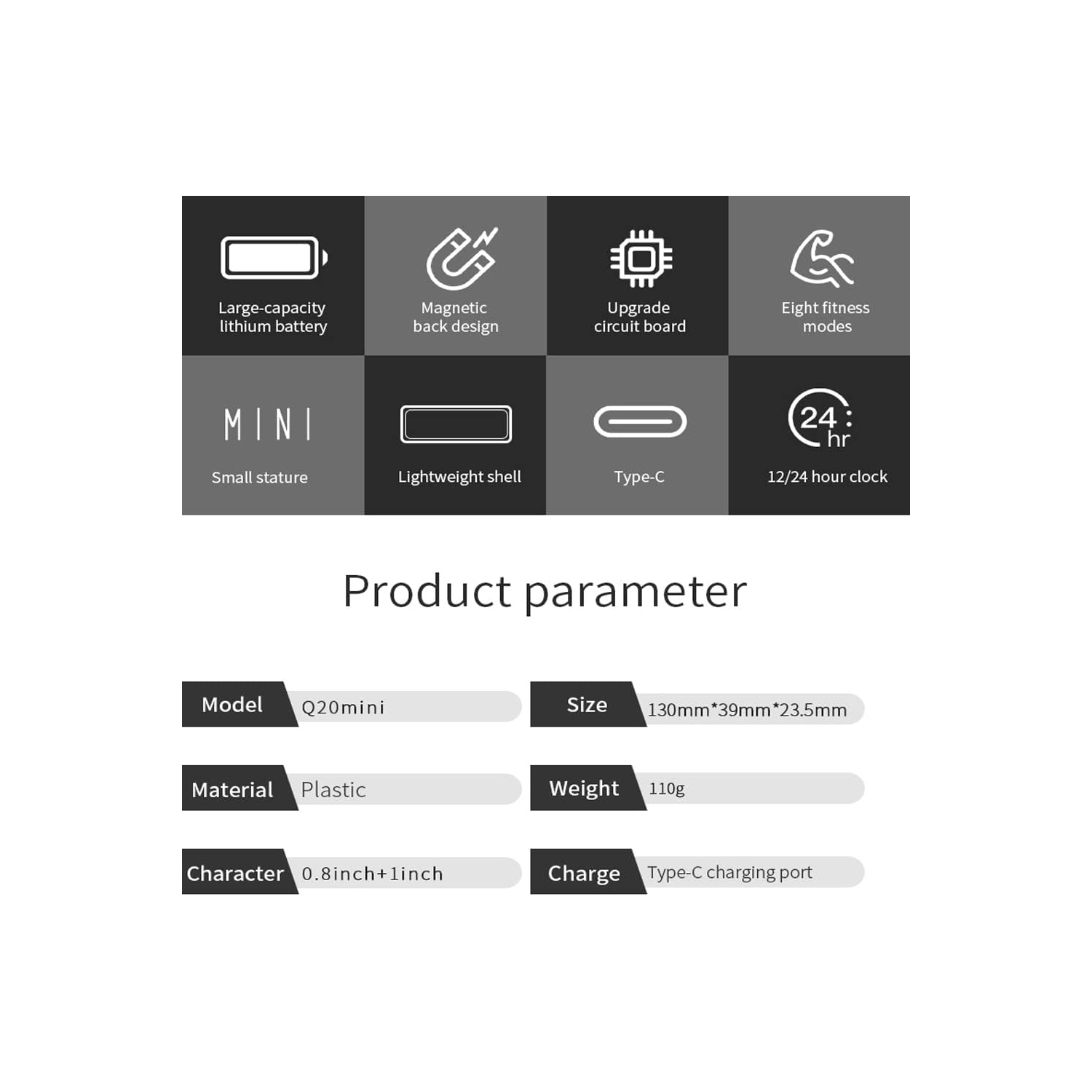 Minuterie de mise en forme professionnelle avec 8 modes de travail - Écran LED très lumineux, dos magnétique et chargement USB, alarme forte pour Hi