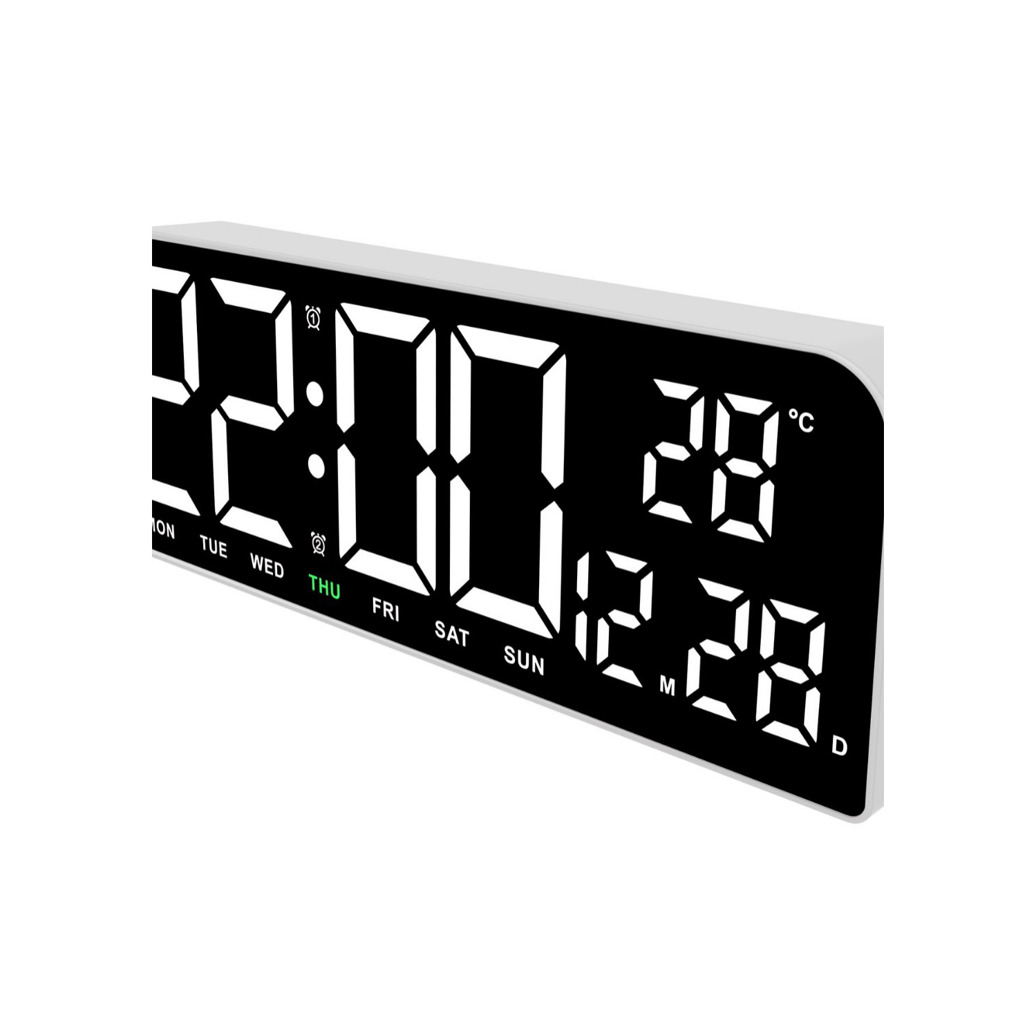 Horloge numérique blanche - Réveille-matin à deux alarmes avec luminosité réglable et affichage de la température pour la maison/le bureau/la cuisine