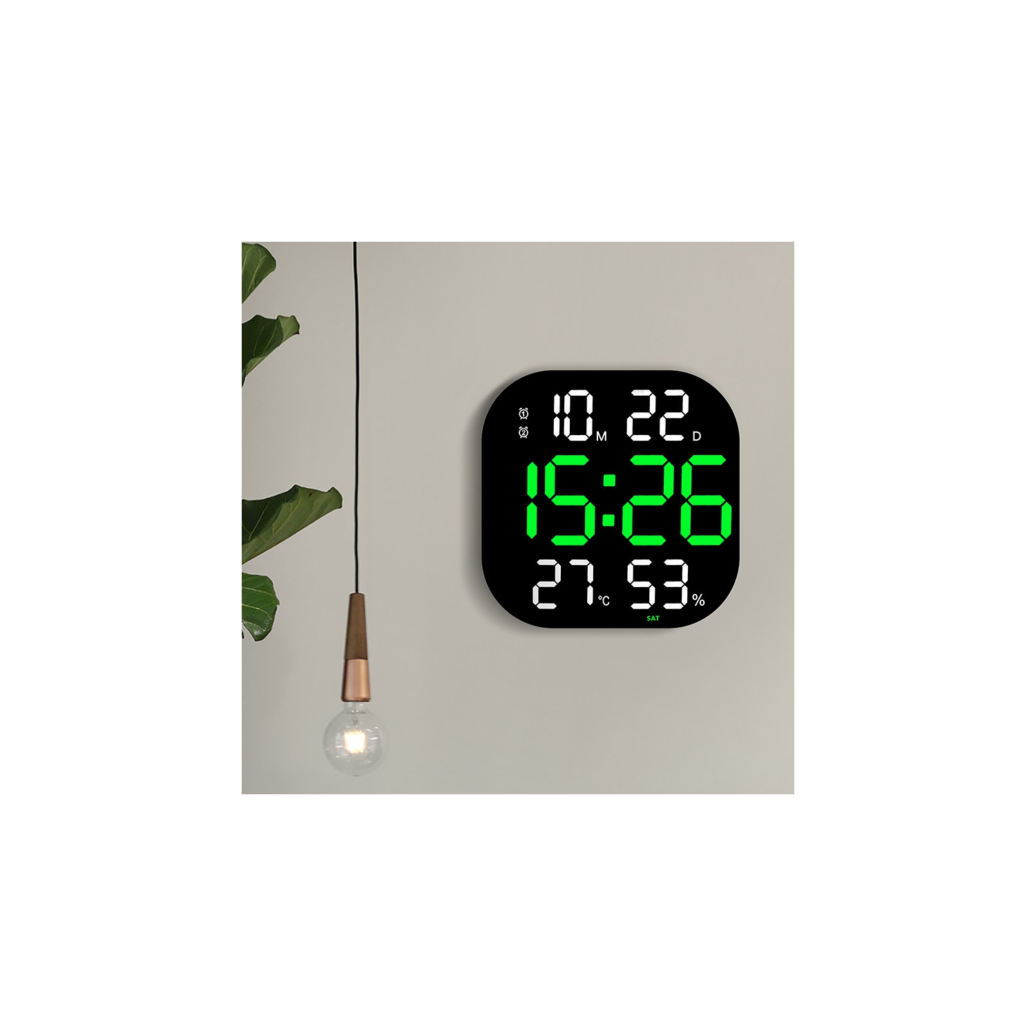 Horloge multifonctions à grand écran - affichage de la température et de l'humidité, réveil, télécommande, adapté pour la chambre/le salon