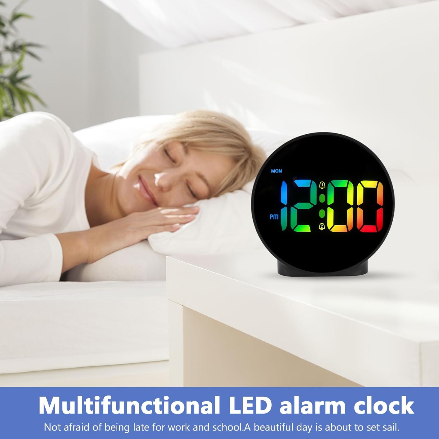 Horloge numérique couleur à affichage LED, écran réglable à 4 niveaux de luminosité, réveil double avec fonction de rappel d'alarme, idéal pour la