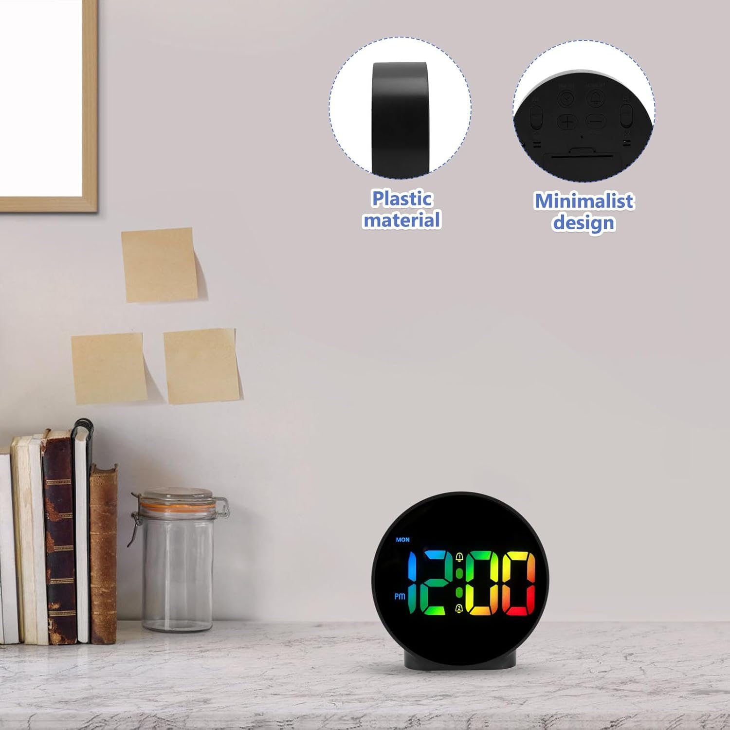 Horloge numérique couleur à affichage LED, écran réglable à 4 niveaux de luminosité, réveil double avec fonction de rappel d'alarme, idéal pour la