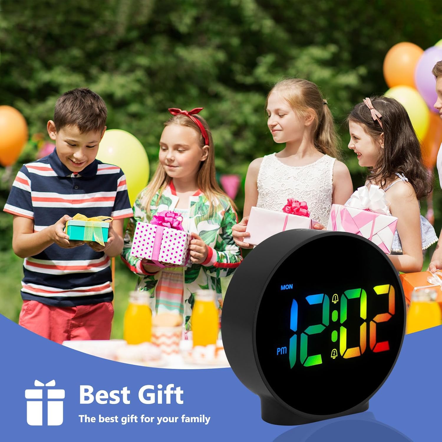 Horloge numérique couleur à affichage LED, écran réglable à 4 niveaux de luminosité, réveil double avec fonction de rappel d'alarme, idéal pour la