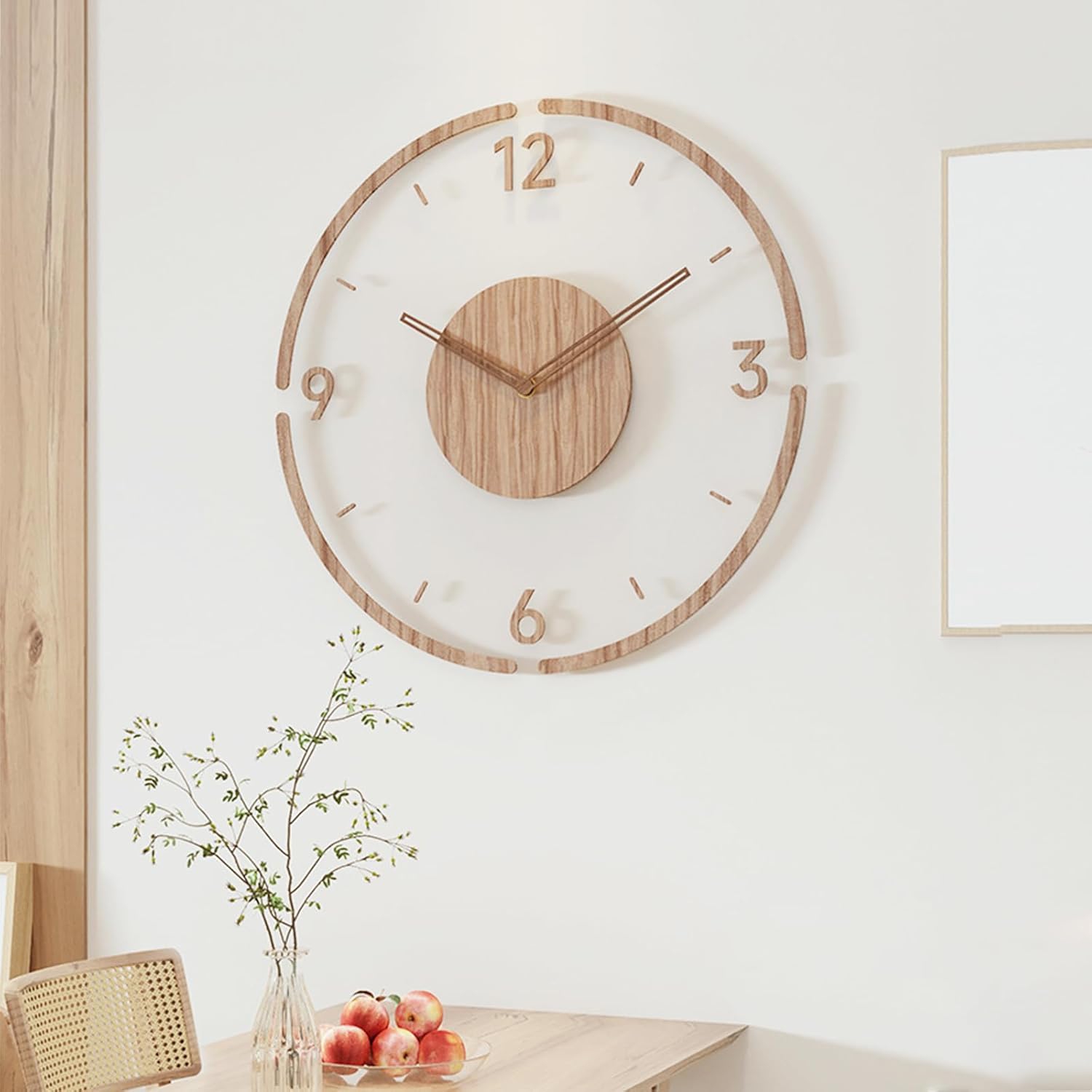 30&nbsp;cm – Horloge murale simple et moderne, design en bois et acrylique givré, horloge murale silencieuse et sans crochet alimentée par piles,
