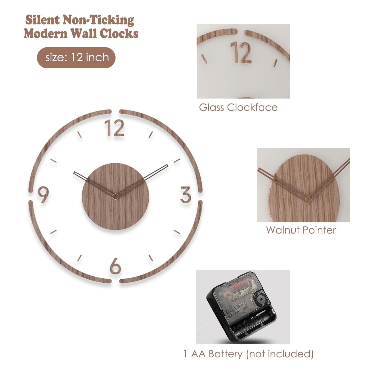 30&nbsp;cm – Horloge murale simple et moderne, design en bois et acrylique givré, horloge murale silencieuse et sans crochet alimentée par piles,