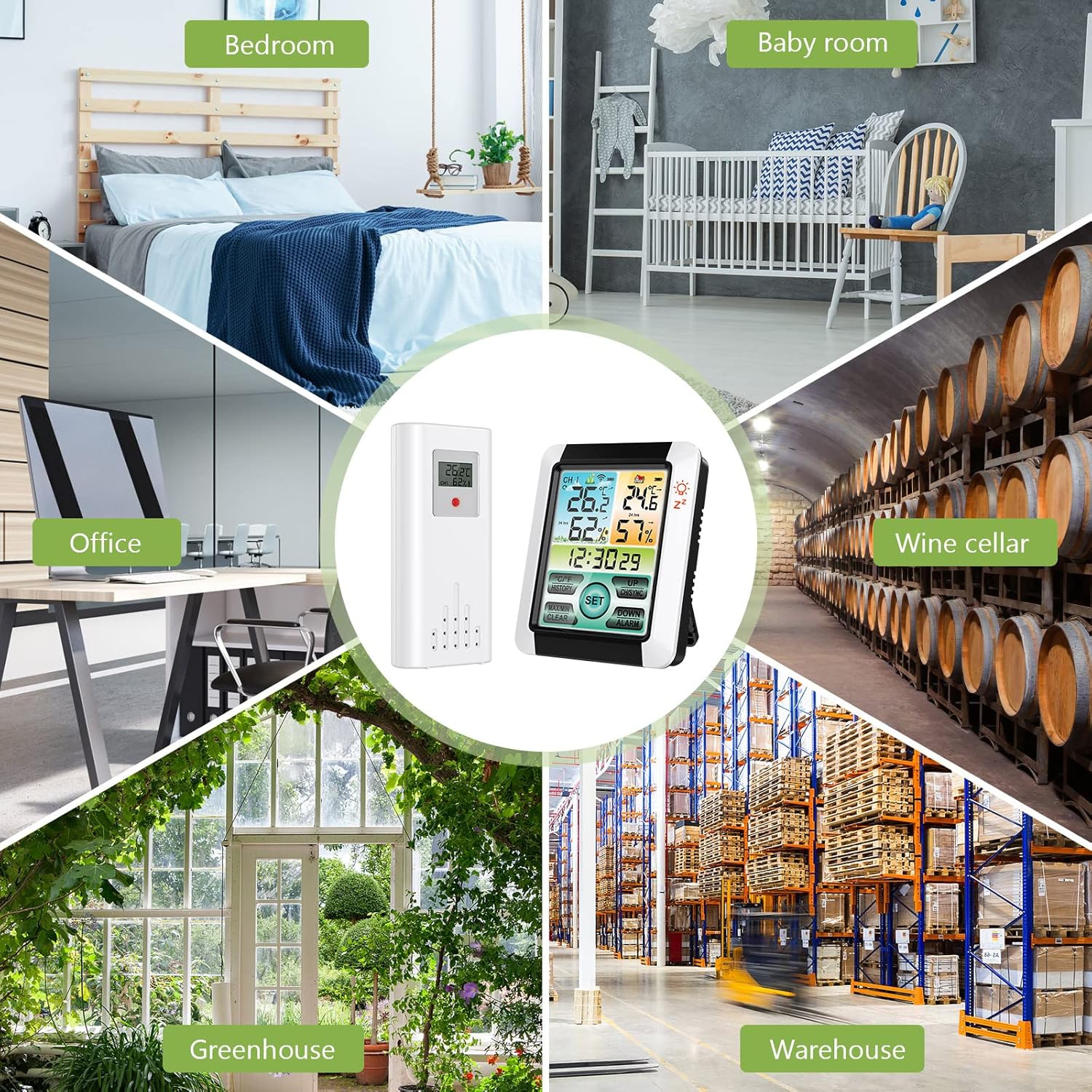 Thermomètre et hygromètre sans fil intérieur et extérieur, horloge météo grand écran couleur, capteur étanche IPX4, alarme et mémoire max/min,