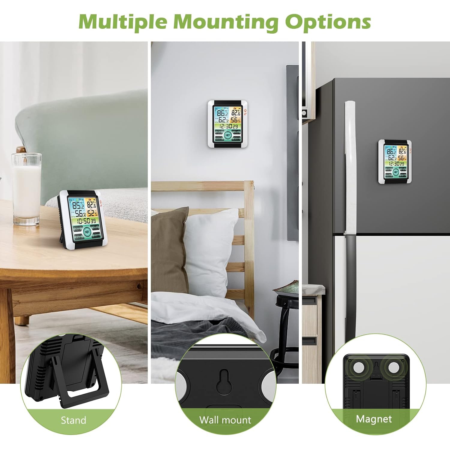 Thermomètre et hygromètre sans fil intérieur et extérieur, horloge météo grand écran couleur, capteur étanche IPX4, alarme et mémoire max/min,