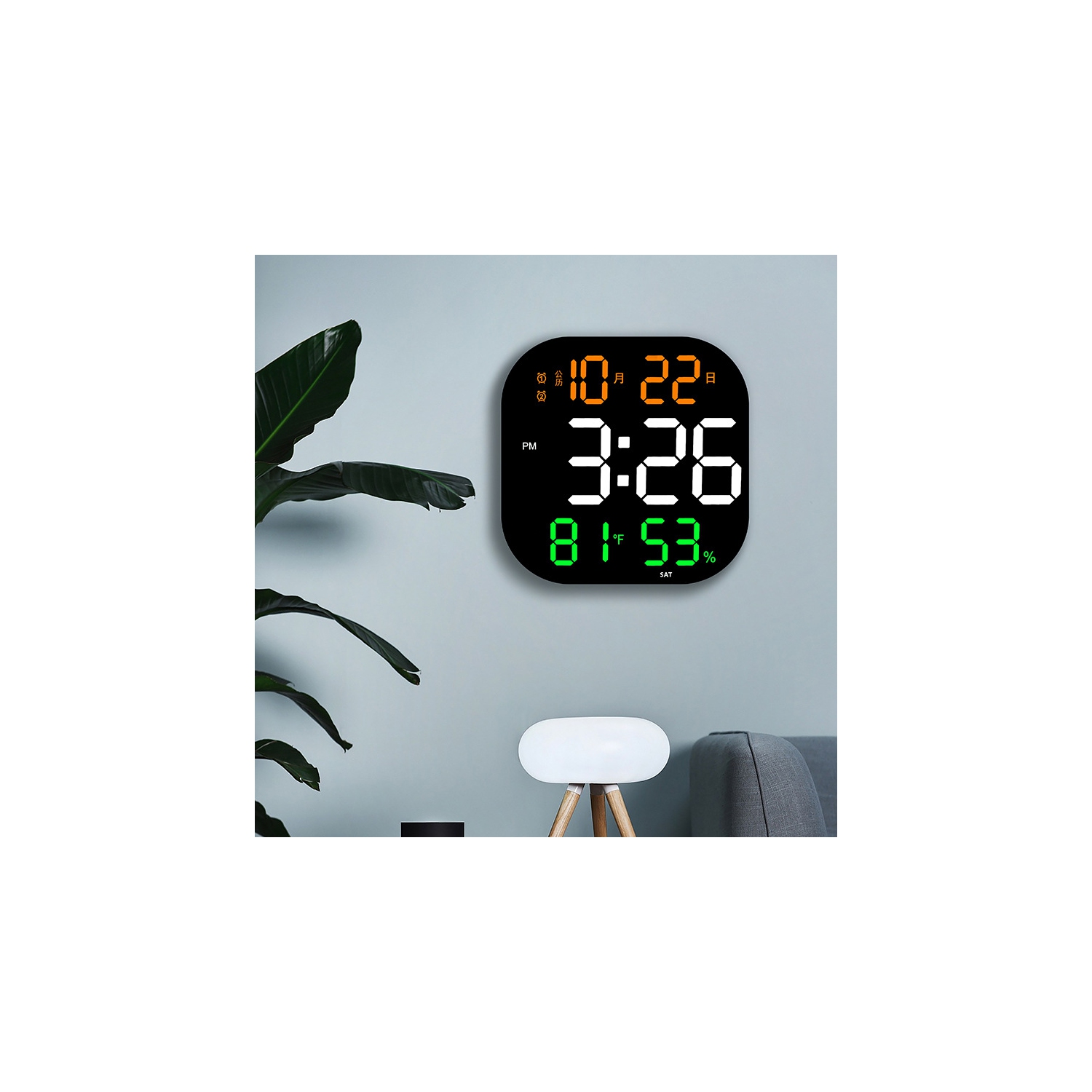 Horloge numérique intelligente avec capteur sans fil - grand écran, adapté aux personnes malvoyantes, installation murale ou de bureau