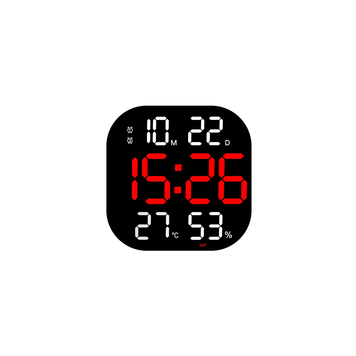 Wireless digital wall clock - large LED display, with remote control, temperature and humidity sensor, suitable for the elderly