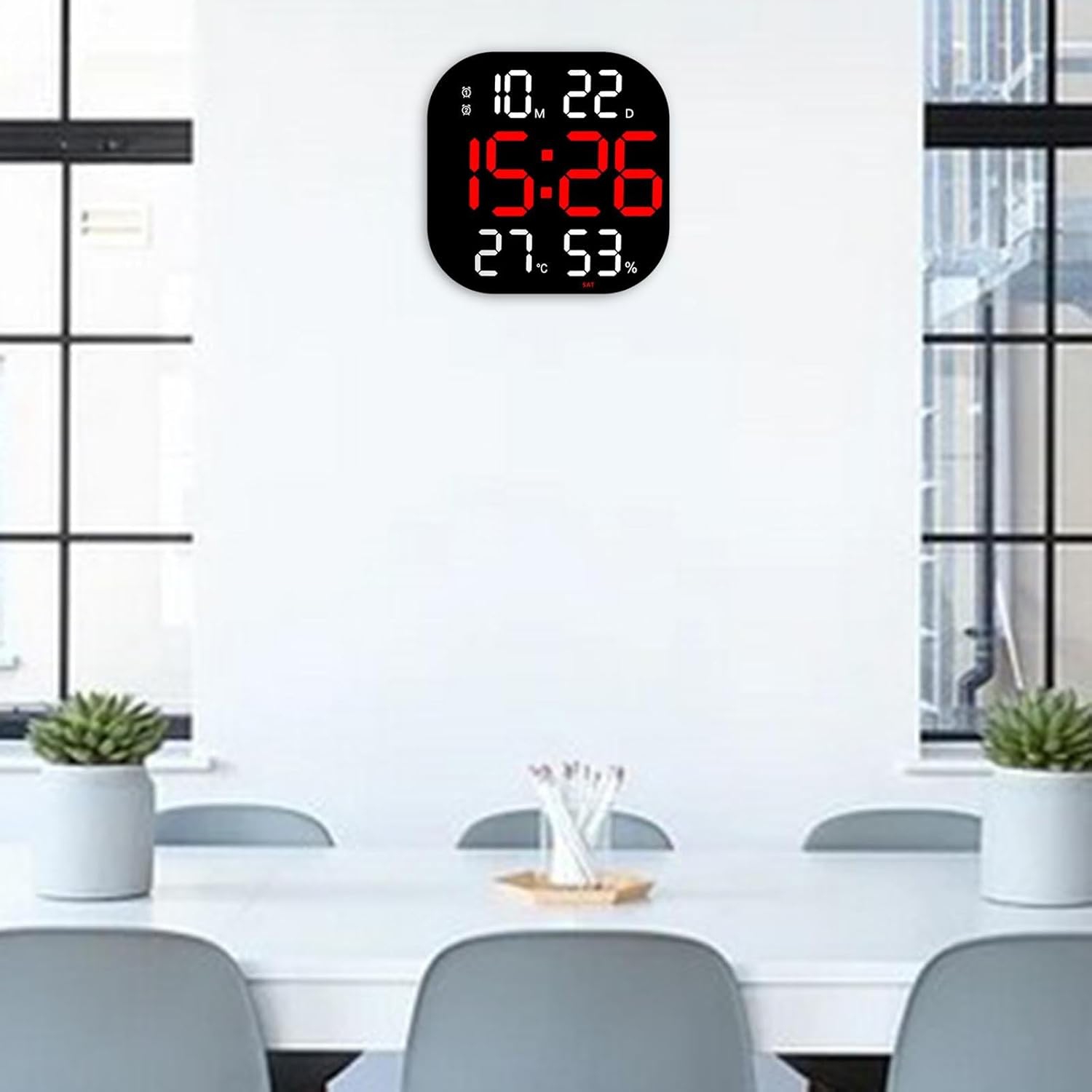 Horloge murale numérique sans fil - grand écran LED, avec télécommande, capteur de température et d'humidité, adapté aux personnes âgées