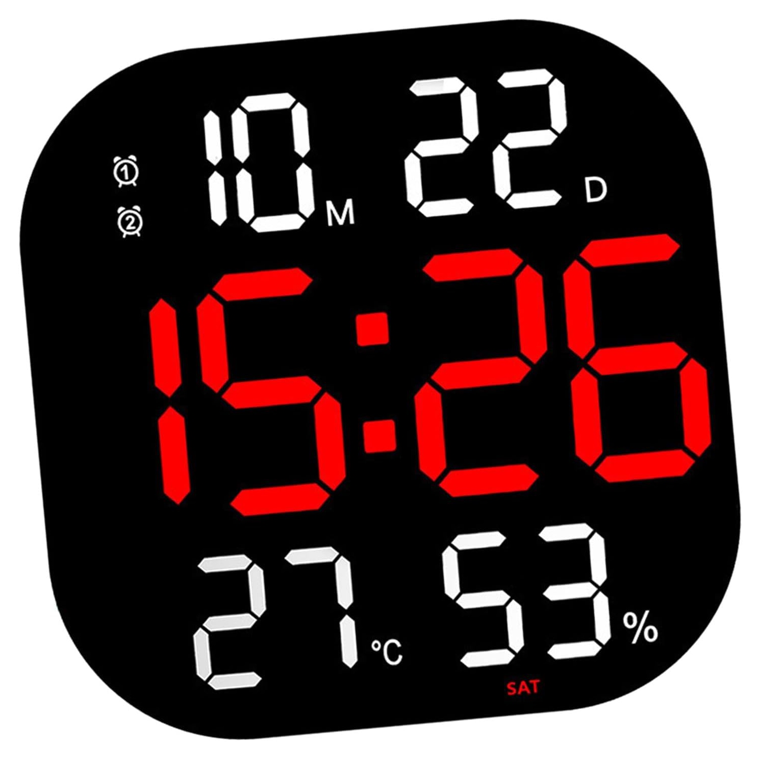 Horloge murale numérique sans fil - grand écran LED, avec télécommande, capteur de température et d'humidité, adapté aux personnes âgées