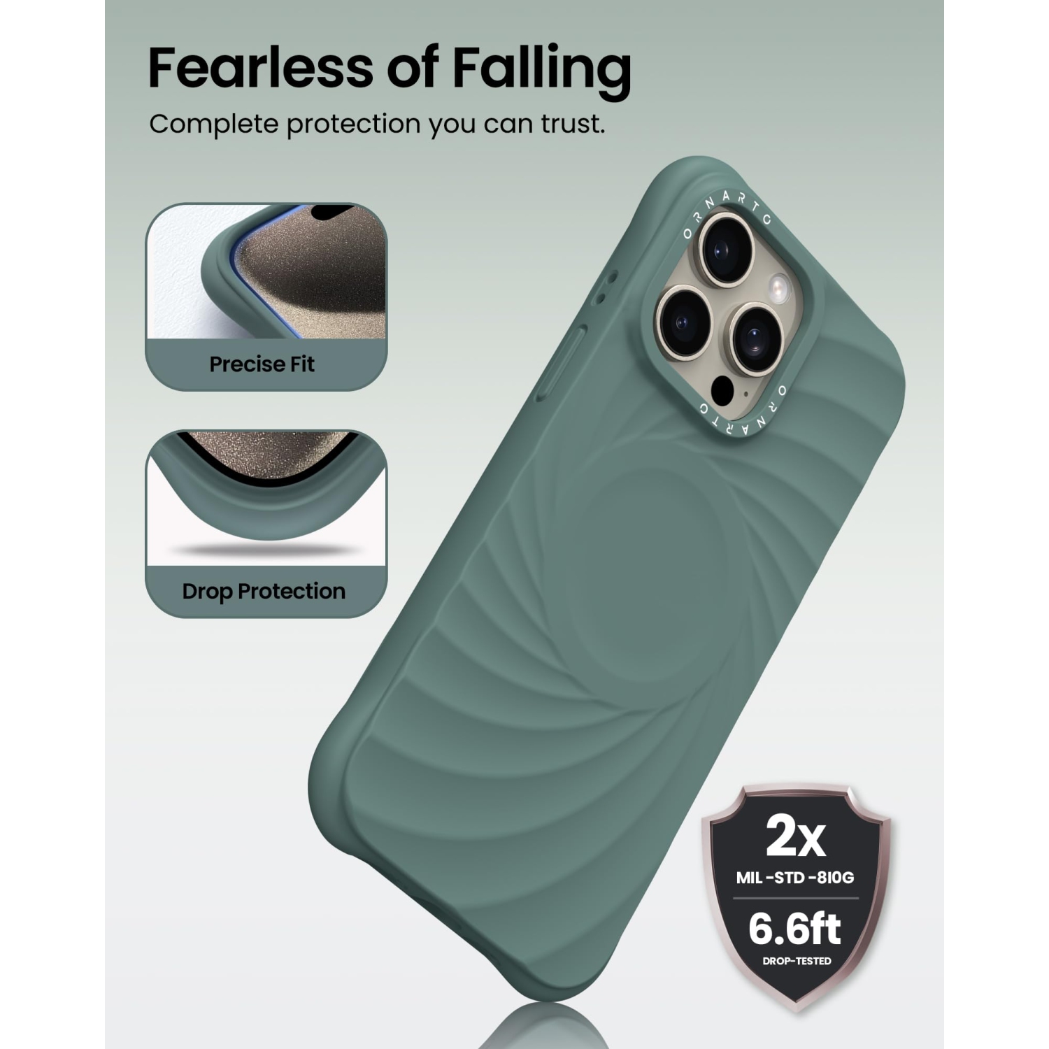 OrnARTO Vortuxe conçu pour iPhone 15 Pro Max, [compatible avec MagSafe/protection de qualité militaire contre les chutes], téléphone en silicone