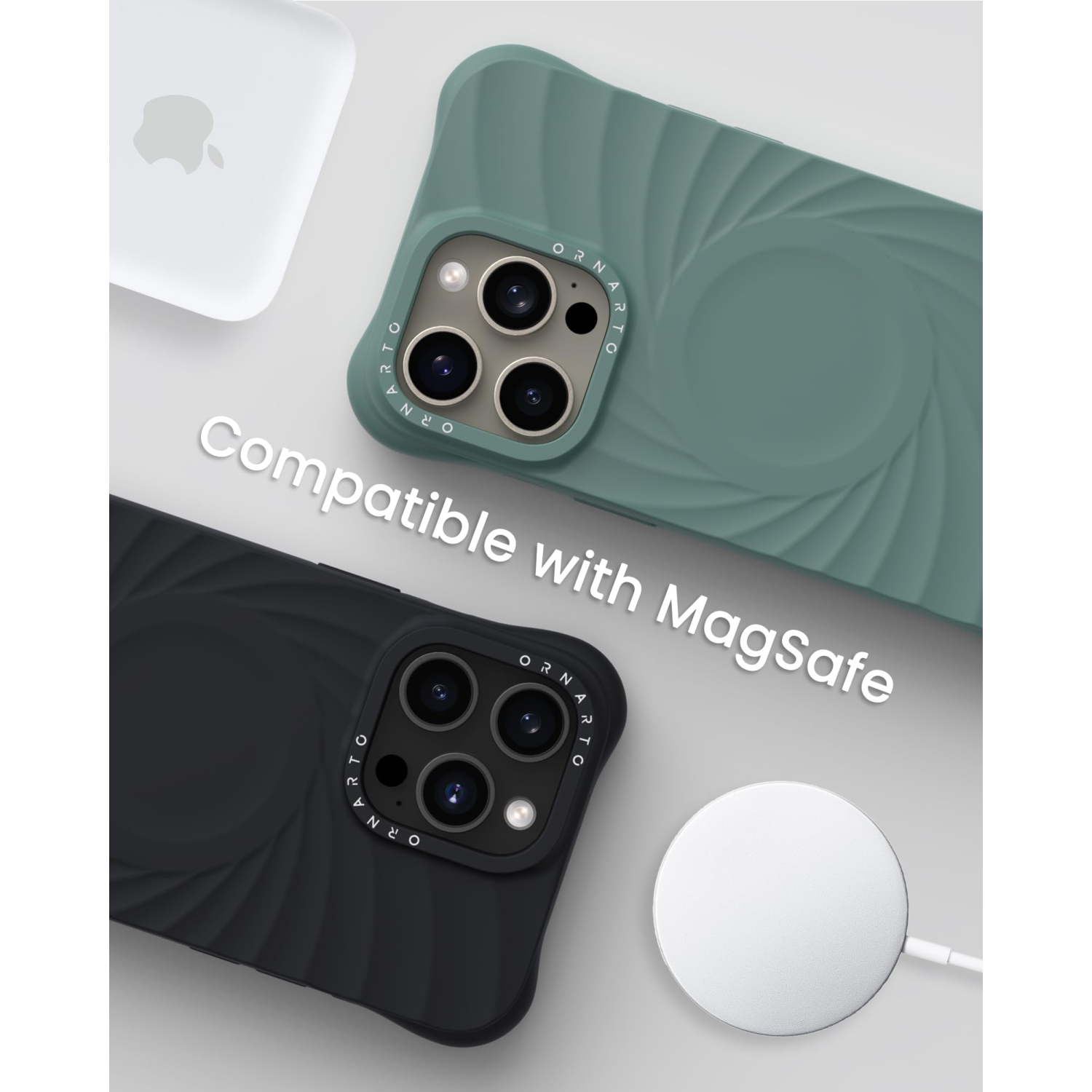 OrnARTO Vortuxe conçu pour iPhone 15 Pro Max, [compatible avec MagSafe/protection de qualité militaire contre les chutes], téléphone en silicone