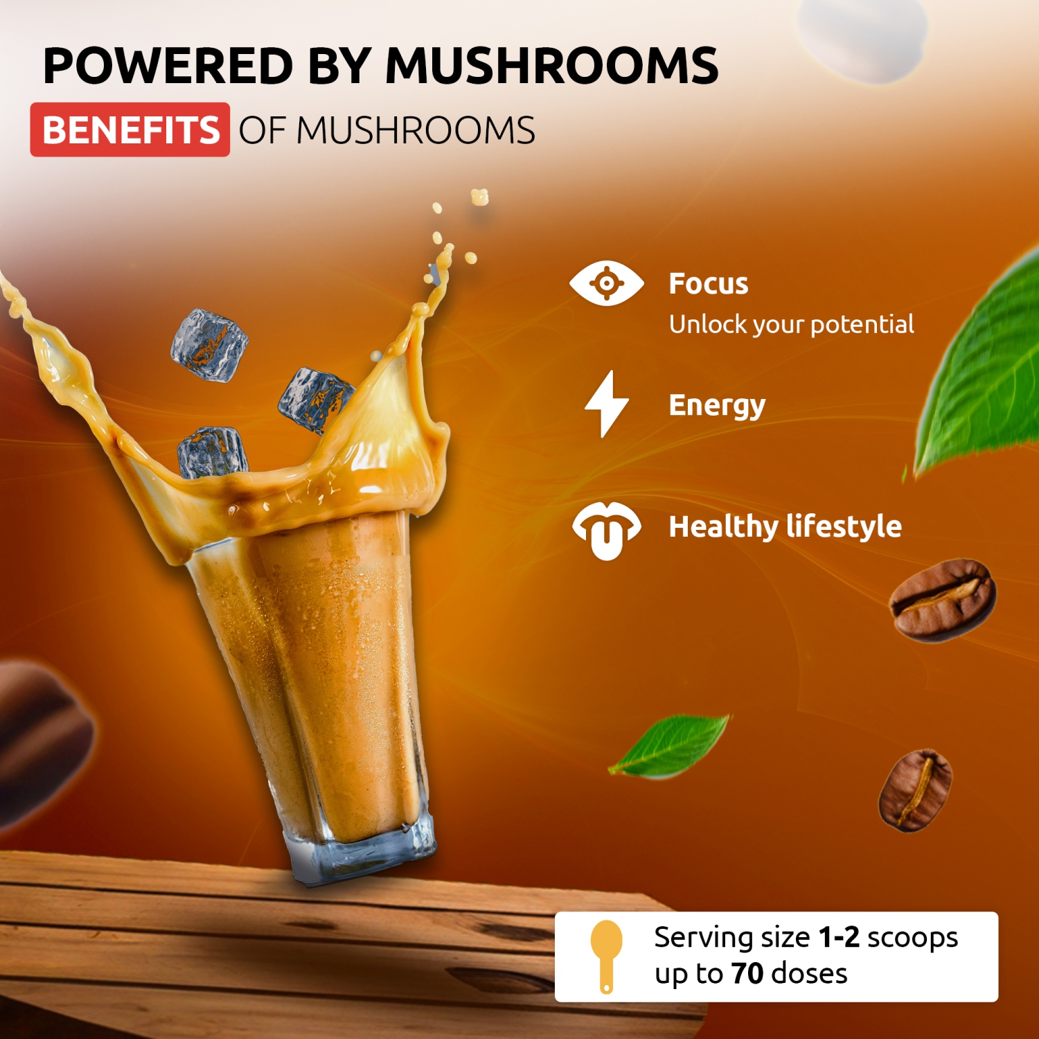 OS-MLT03 Mushroom Latte Blend | 7-Mushroom Formula | Arabica Coffee | Energy, Focus, Immunity | 14 oz