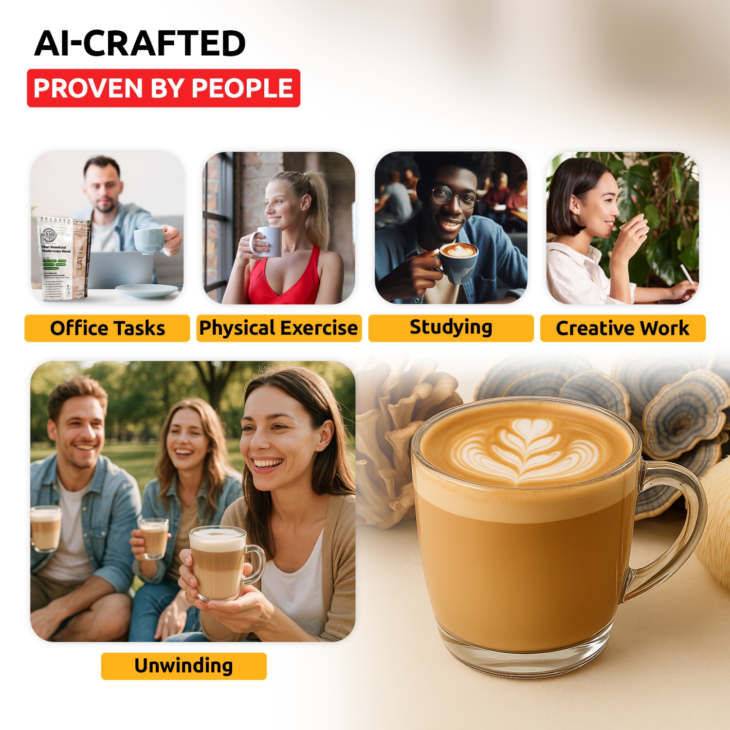 OS-MLT03 Mushroom Latte Blend | 7-Mushroom Formula | Arabica Coffee | Energy, Focus, Immunity | 14 oz