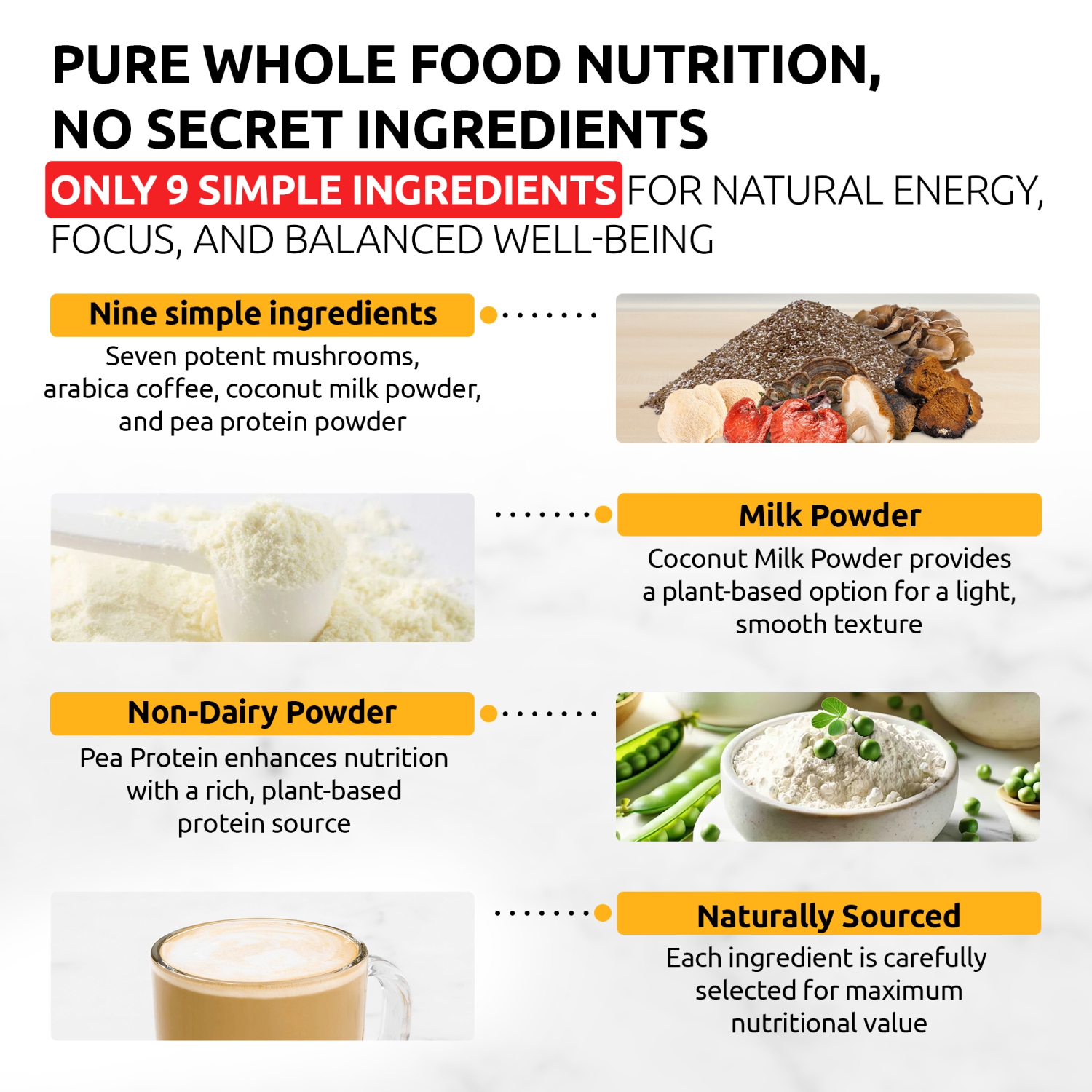 OS-MFW05 Mushroom Flat White Blend | 7-Mushroom Formula | Arabica Coffee | Energy, Focus, Immunity | 14 oz