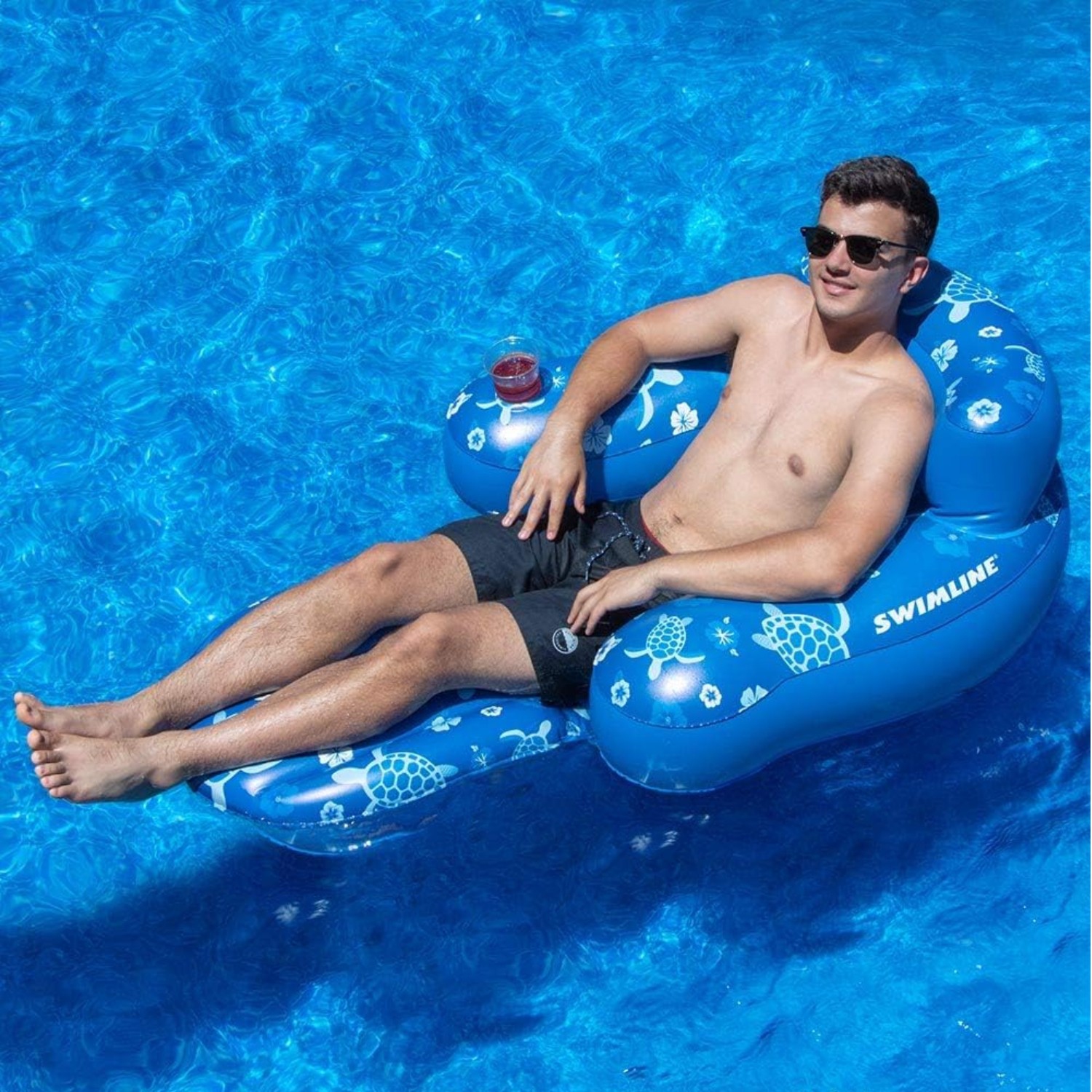 Inflatable Tropical Pool Lounge Chair - 58" - Blue