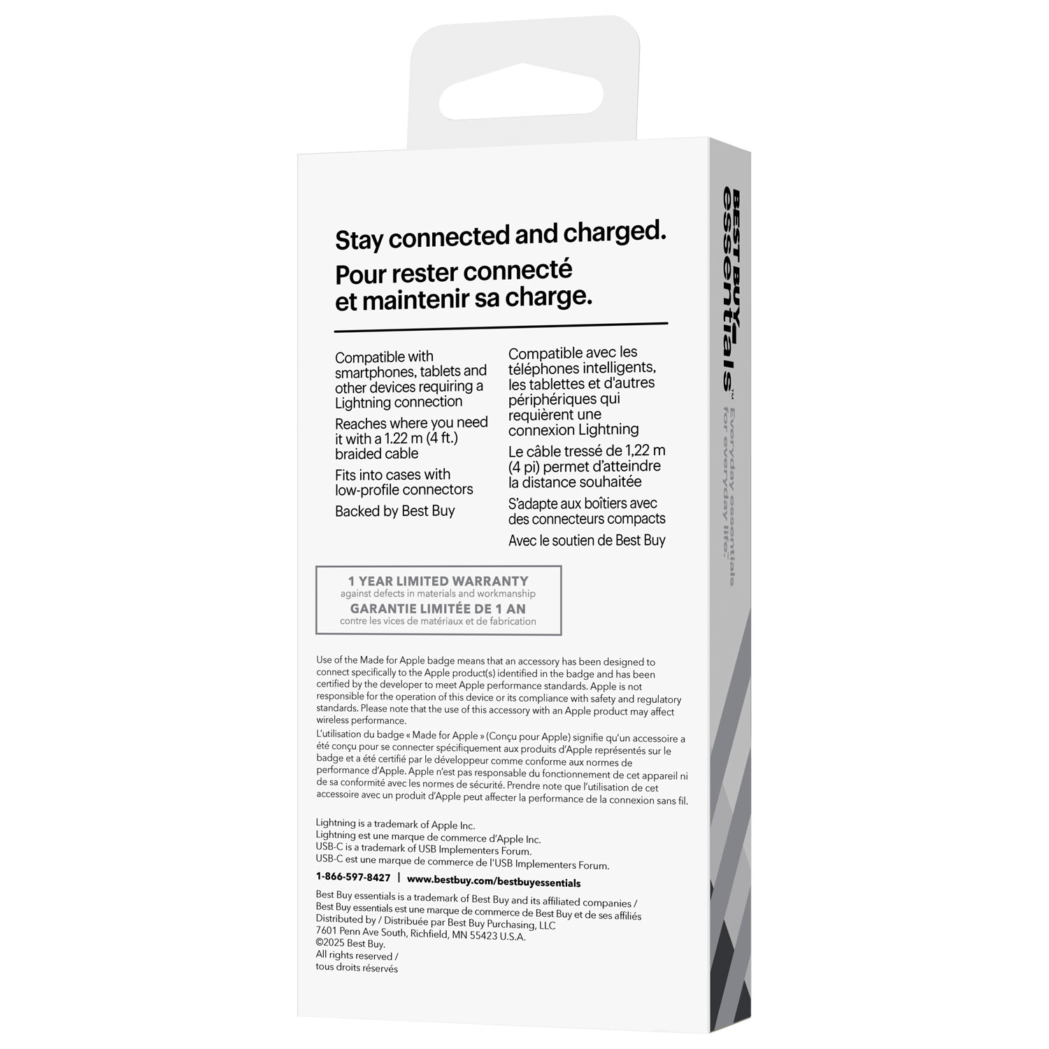 Best Buy Essentials 1.2m Braided USB-C to Lightning Cable (BE-MCA4CLW-C) - Only at Best Buy