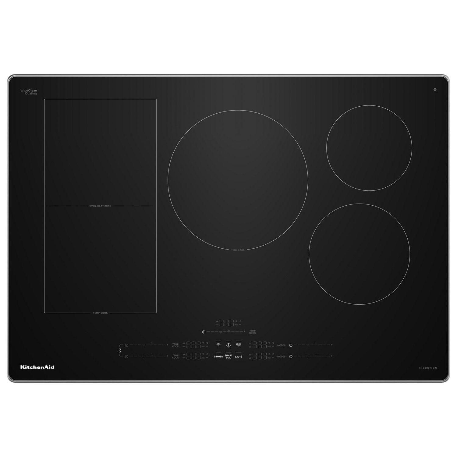 Surface de cuisson à induction Temp Cook à 5 éléments de 30 po de KitchenAid - Verre noir/Acier inoxydable