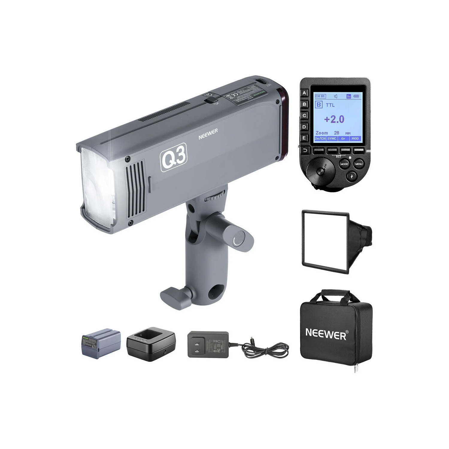 Boîte ouverte - Flash TTL T3 200Ws 2,4 G de NEEWER, monochrome pour photographie à lumière stroboscopique HSS de 1/8000 avec déclencheur QPRO-N